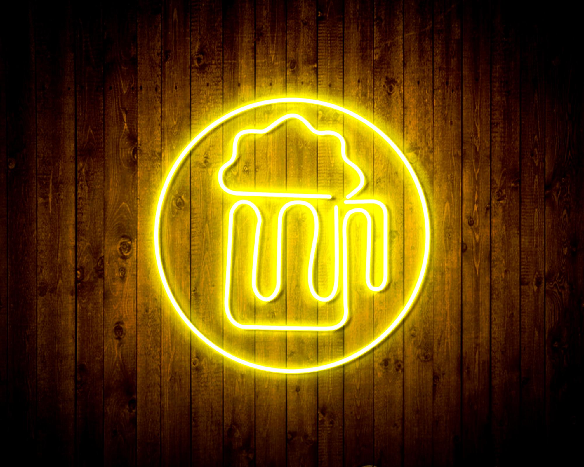 Beer Mug in Circle LED Neon Sign Wall Light