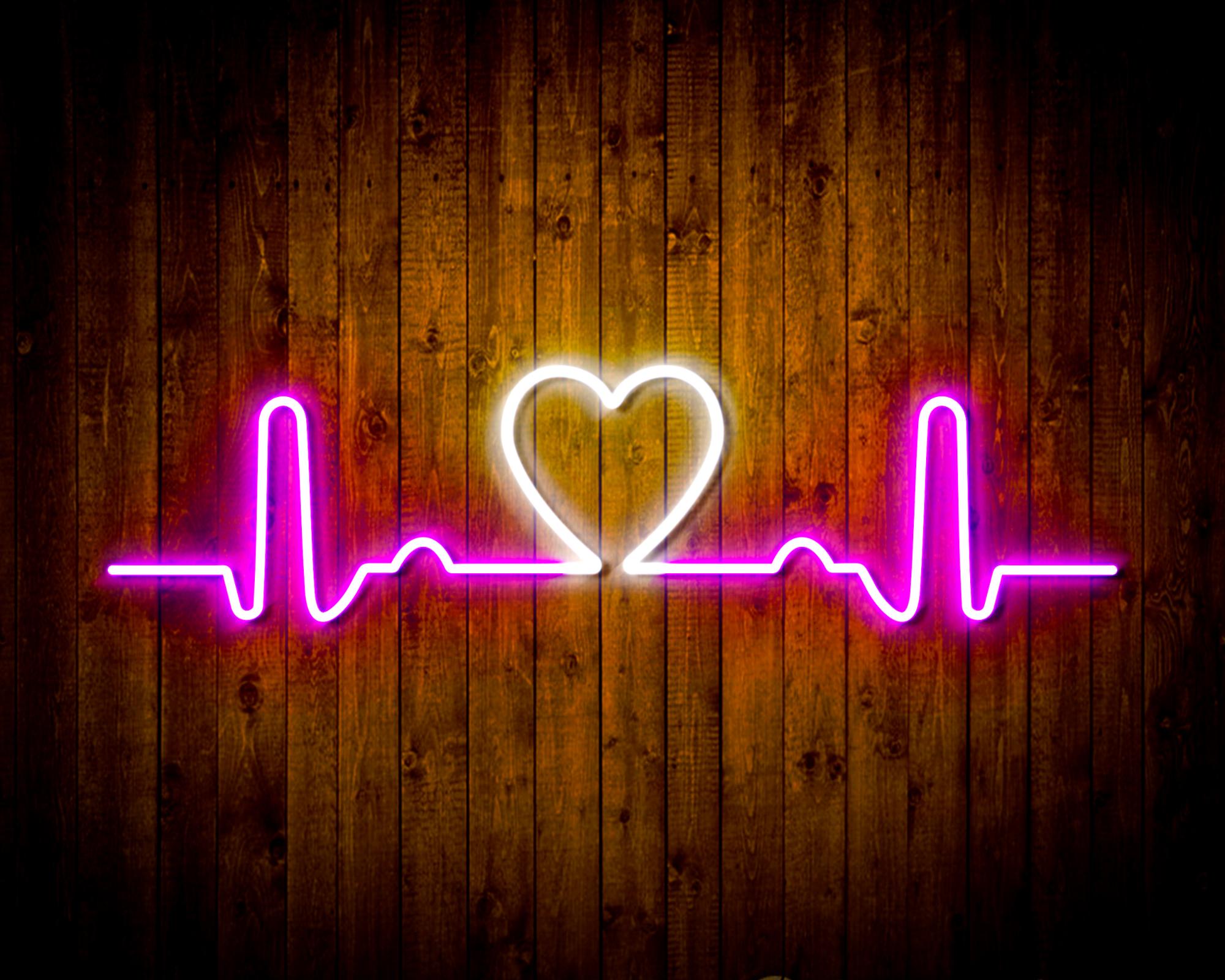 Electrocardiogram with Heart LED Neon Sign Wall Light