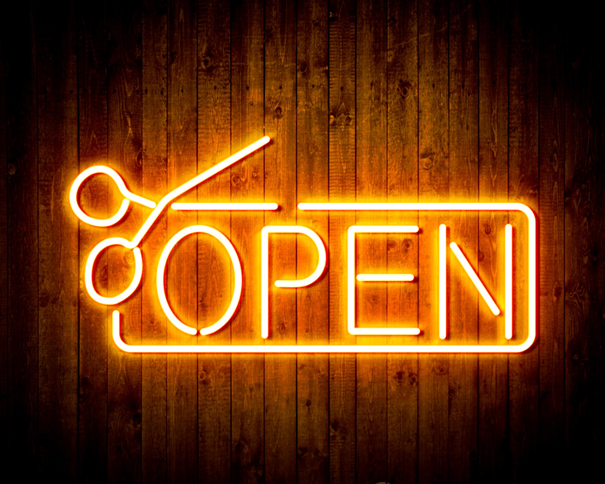 Open with Scissors LED Neon Sign Wall Light