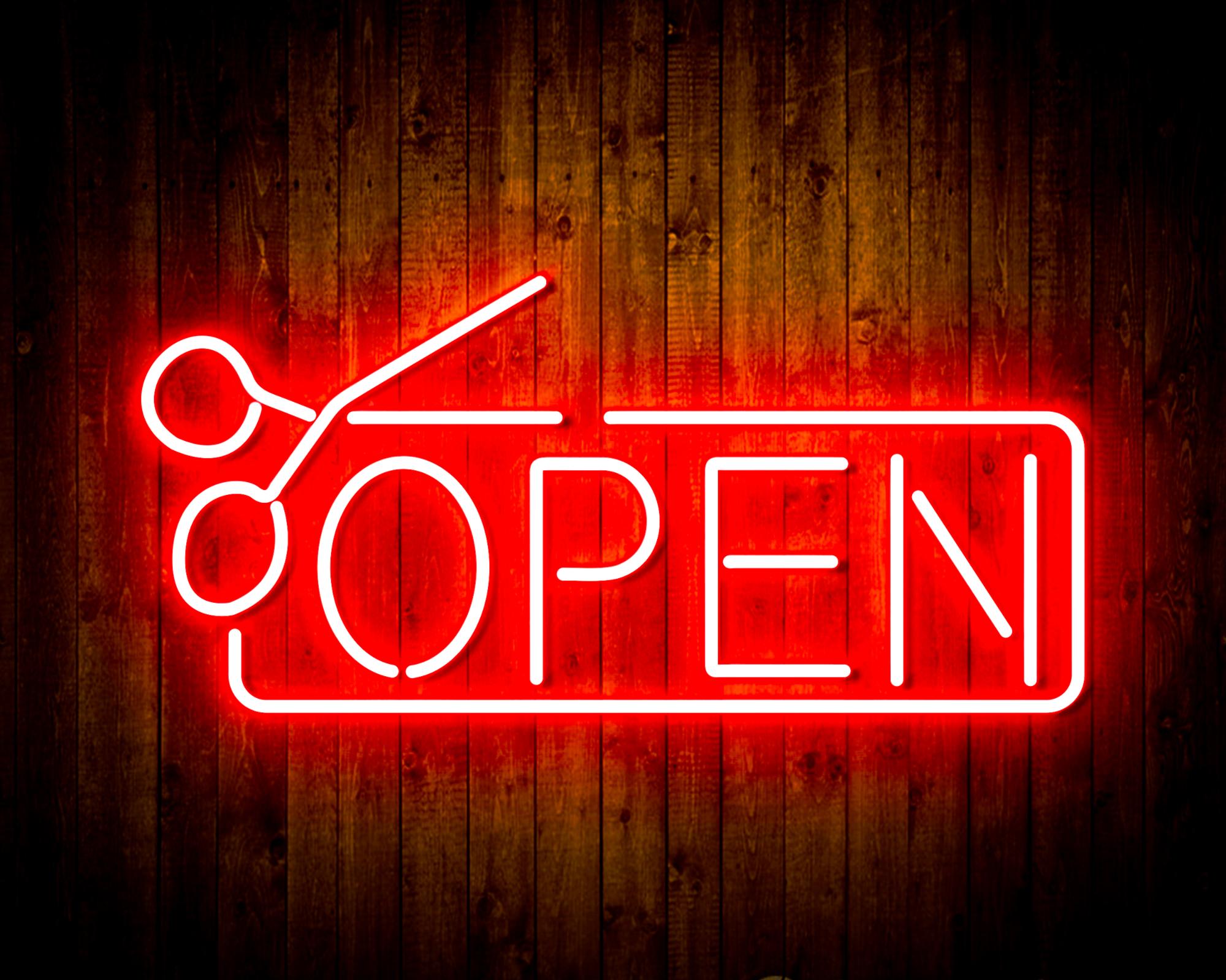 Open with Scissors LED Neon Sign Wall Light