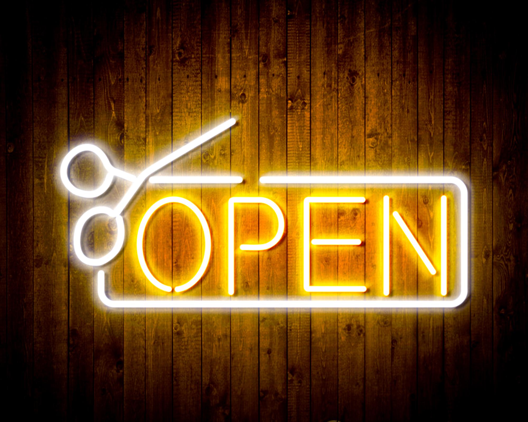 Open with Scissors LED Neon Sign Wall Light