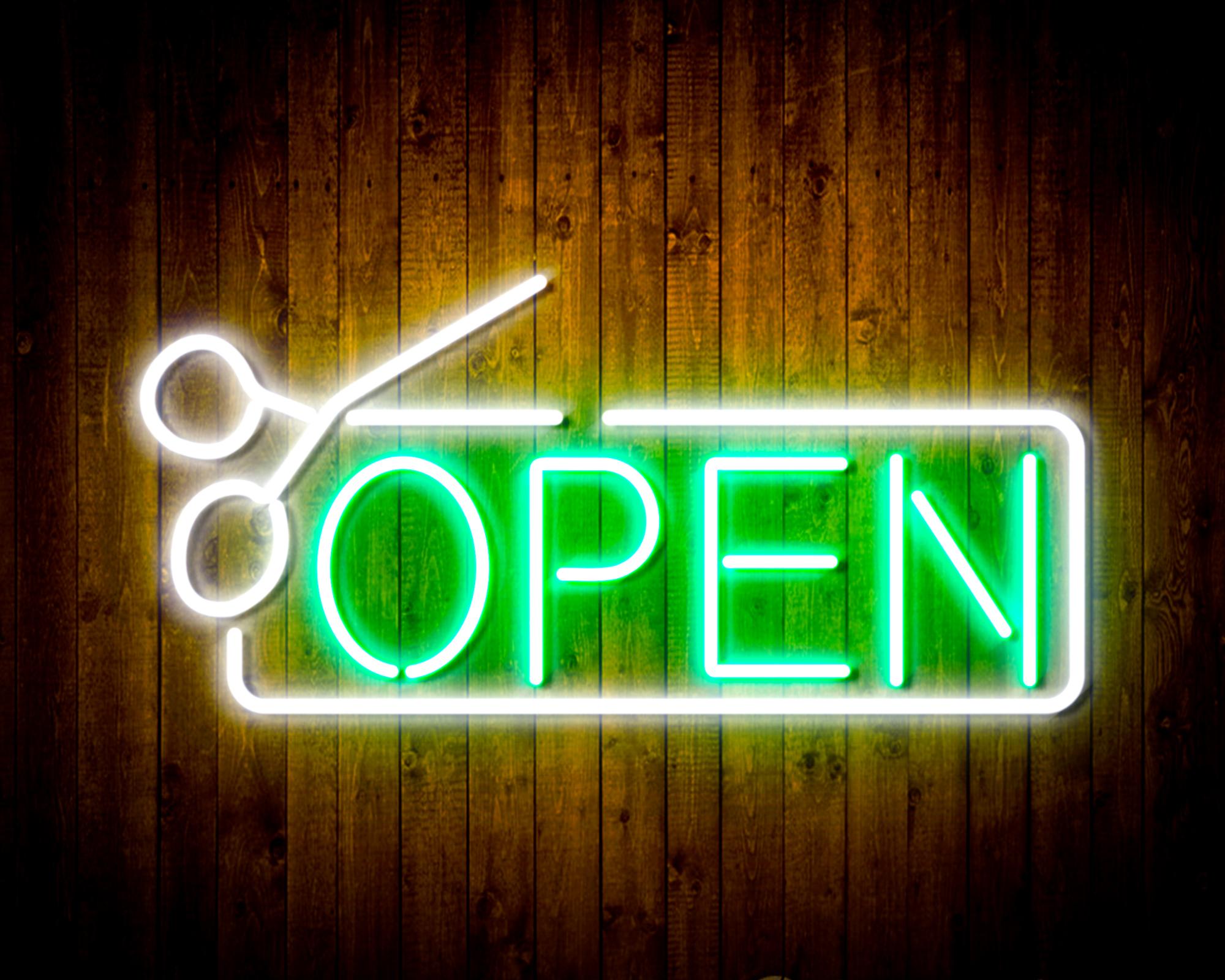 Open with Scissors LED Neon Sign Wall Light