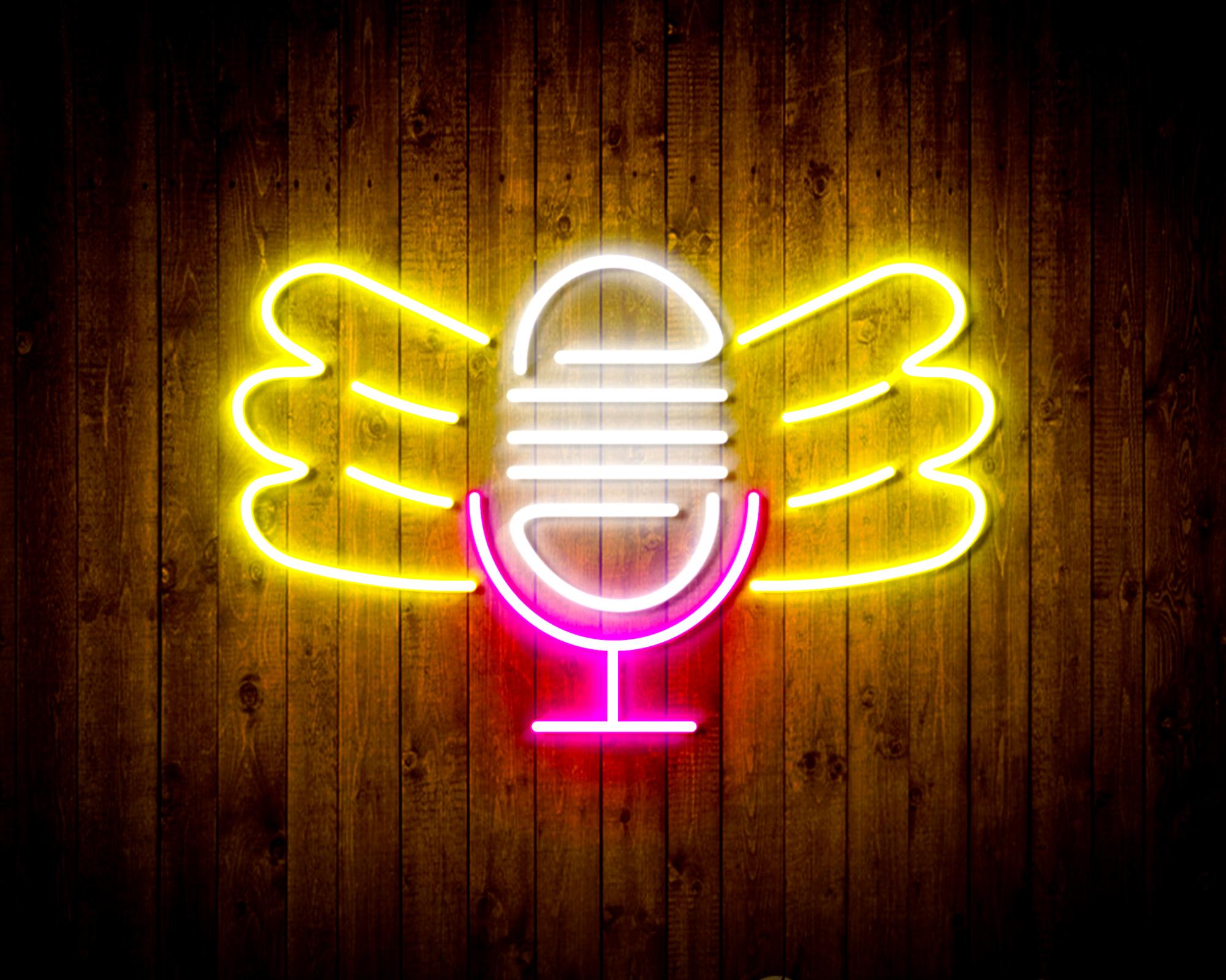 Microphone with Wings LED Neon Sign Wall Light