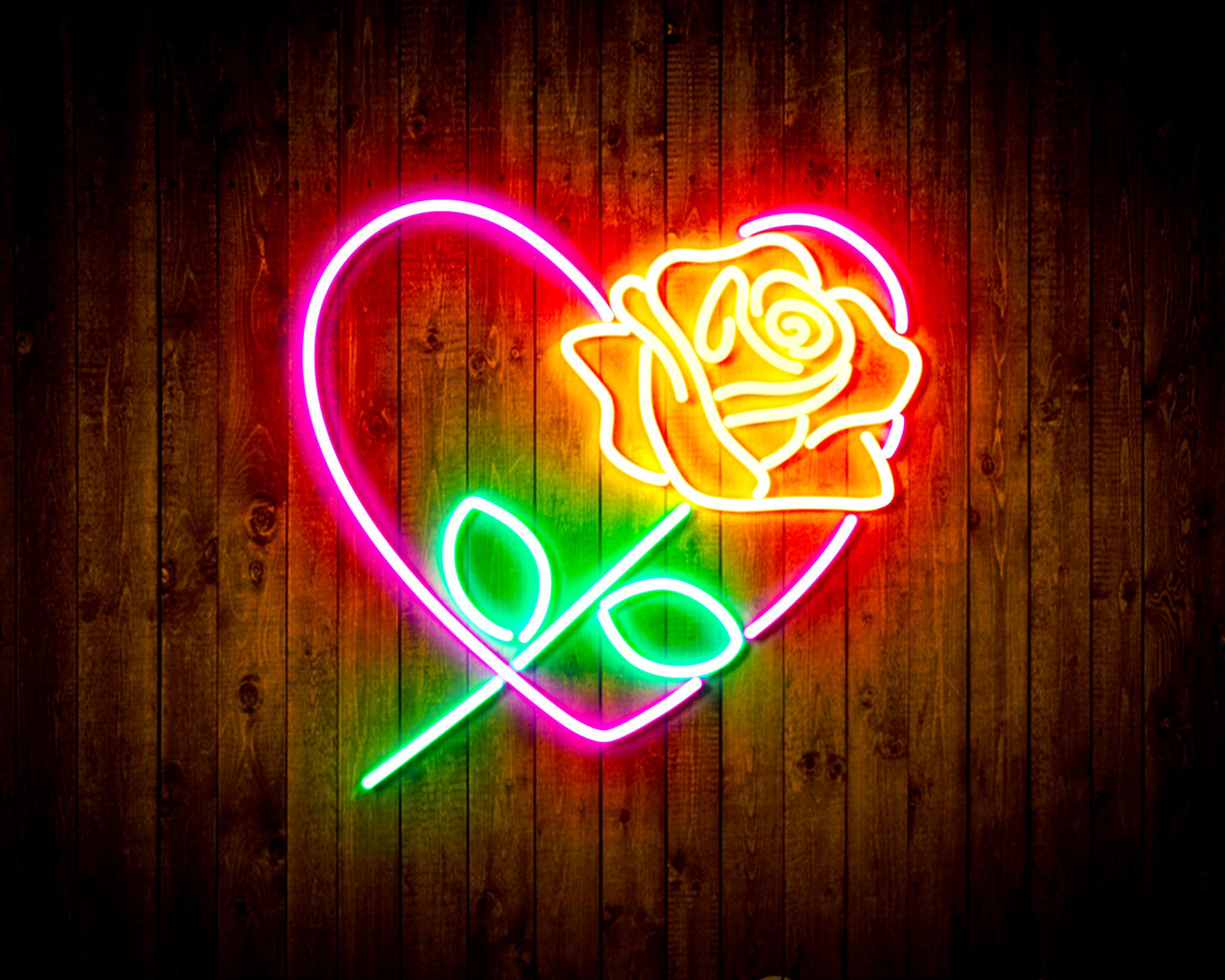 Rosw with Heart LED Neon Sign Wall Light
