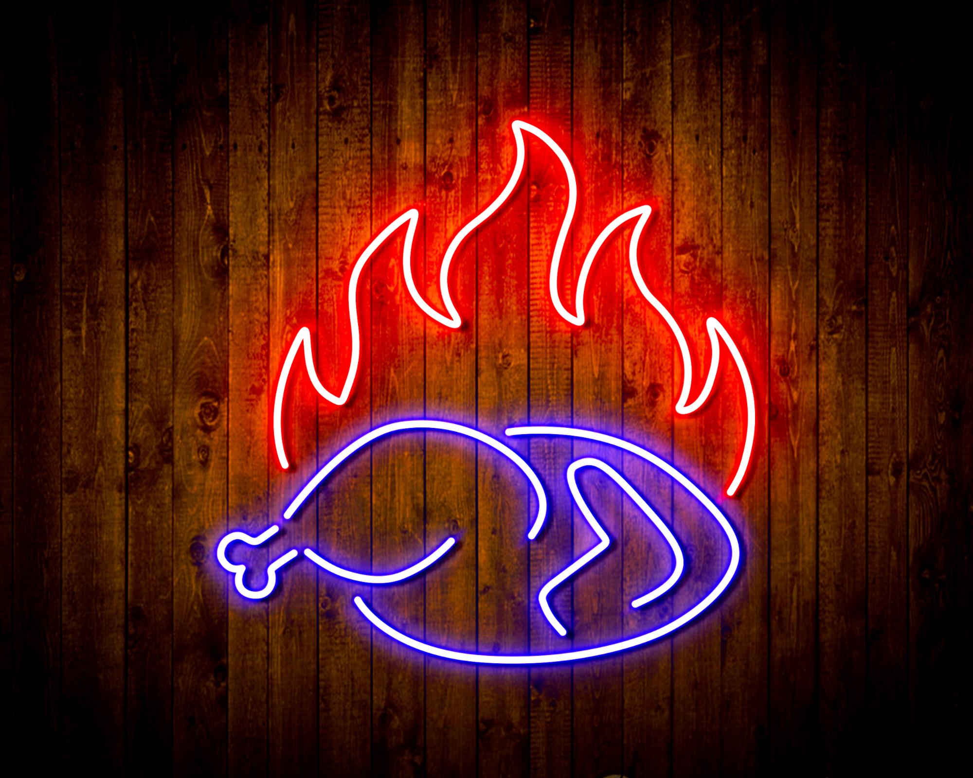 Chicken Shop Restaurant with Flame LED Neon Sign Wall Light