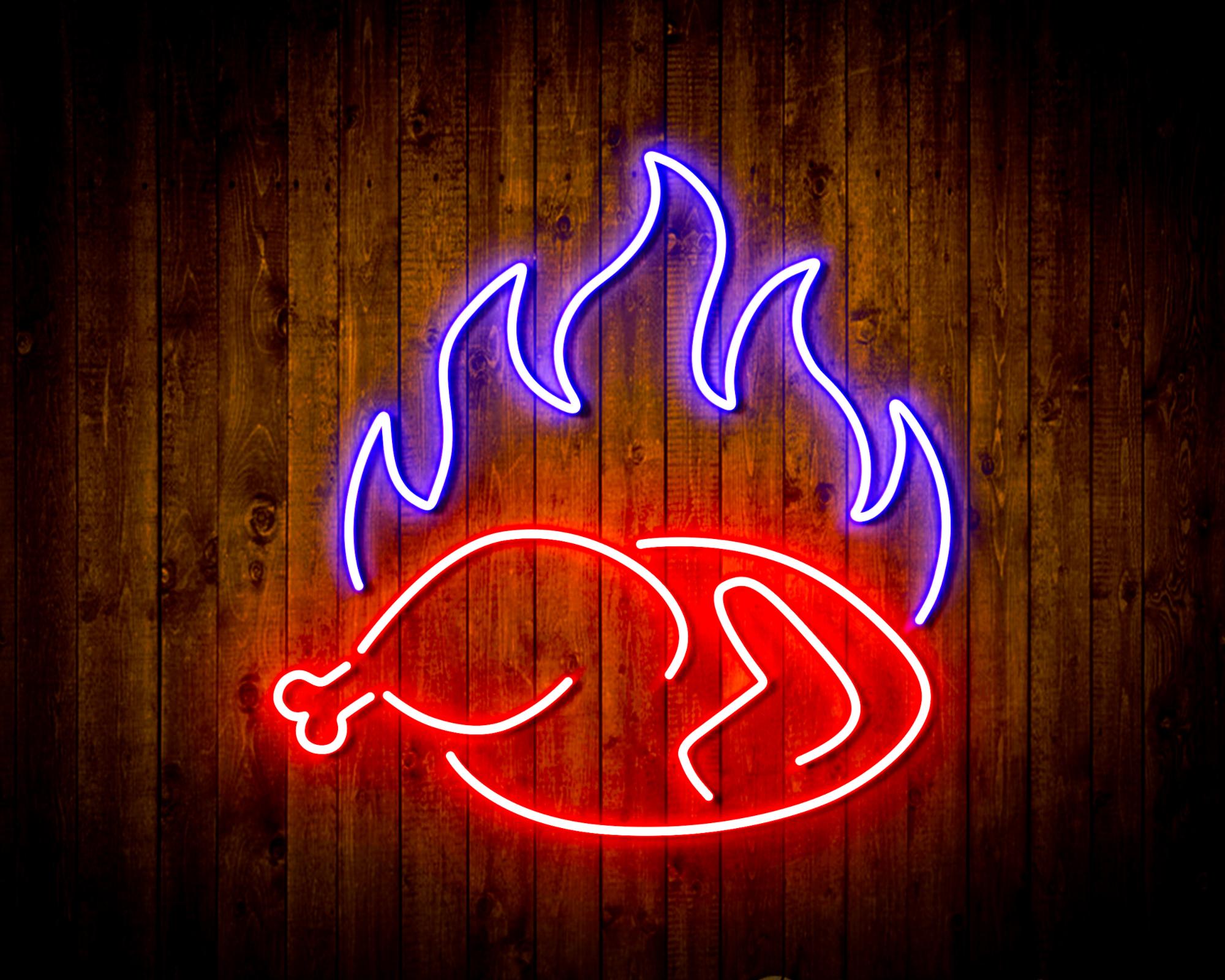 Chicken Shop Restaurant with Flame LED Neon Sign Wall Light