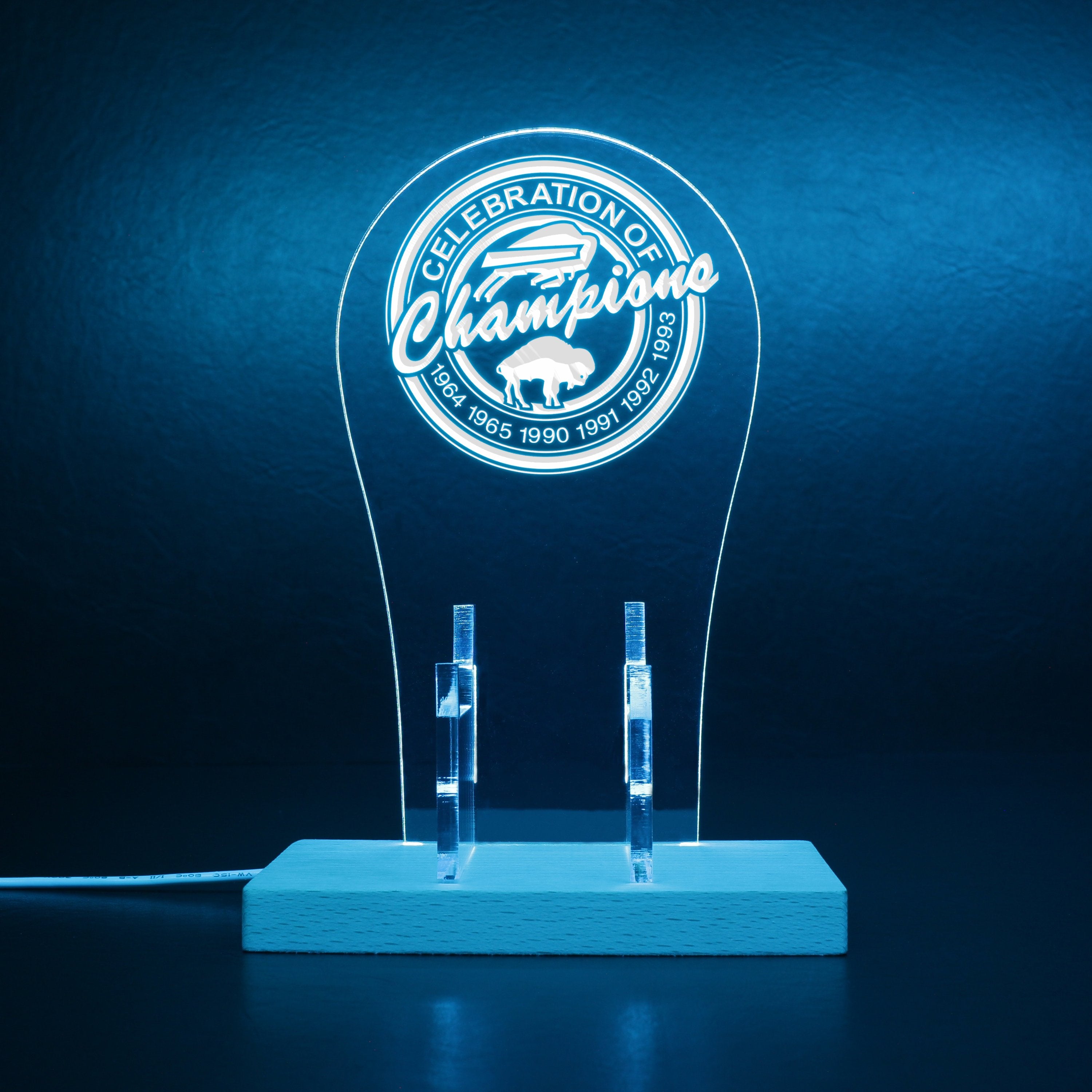 Buffalo Bills Celebration of Champions logo with all AFC and AFL Championships RGB LED Gaming Headset Controller Stand