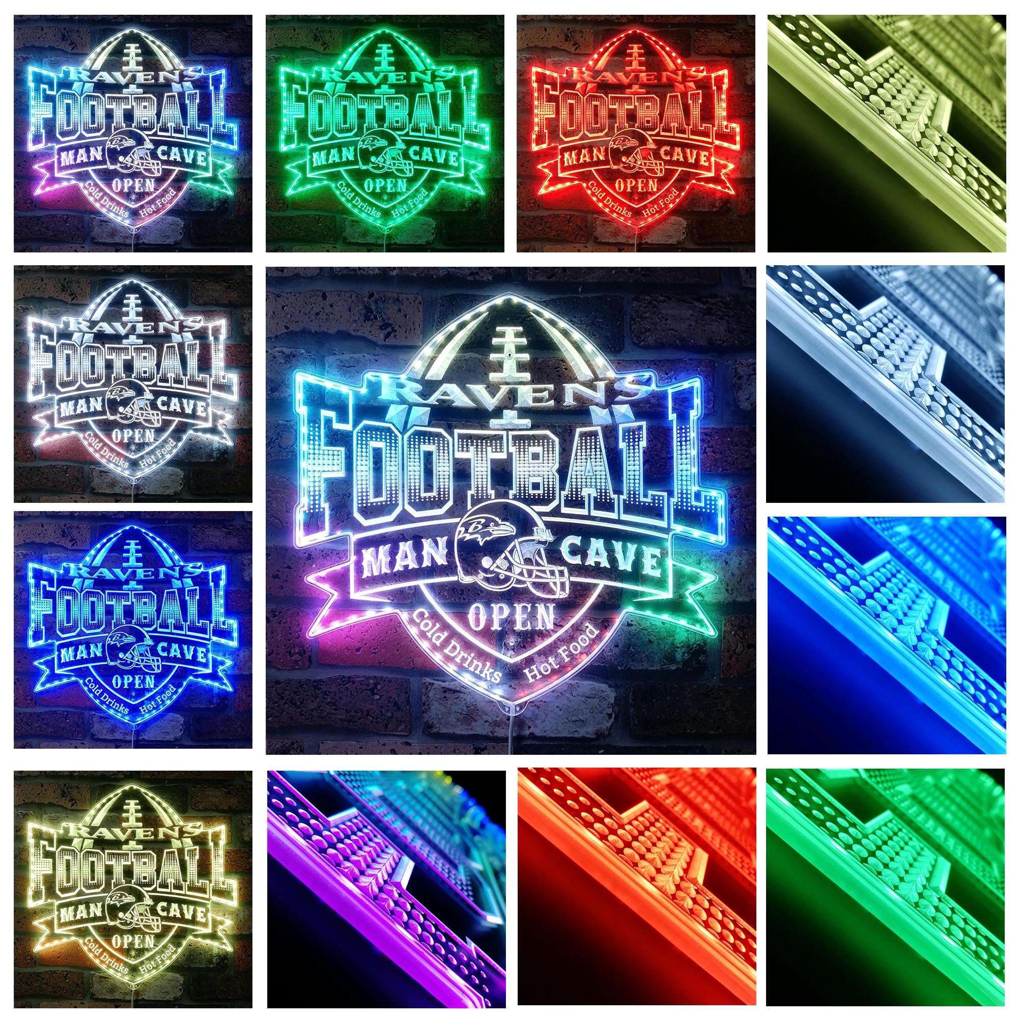 NFL Helmet Baltimore Ravens Dynamic RGB Edge Lit LED Sign