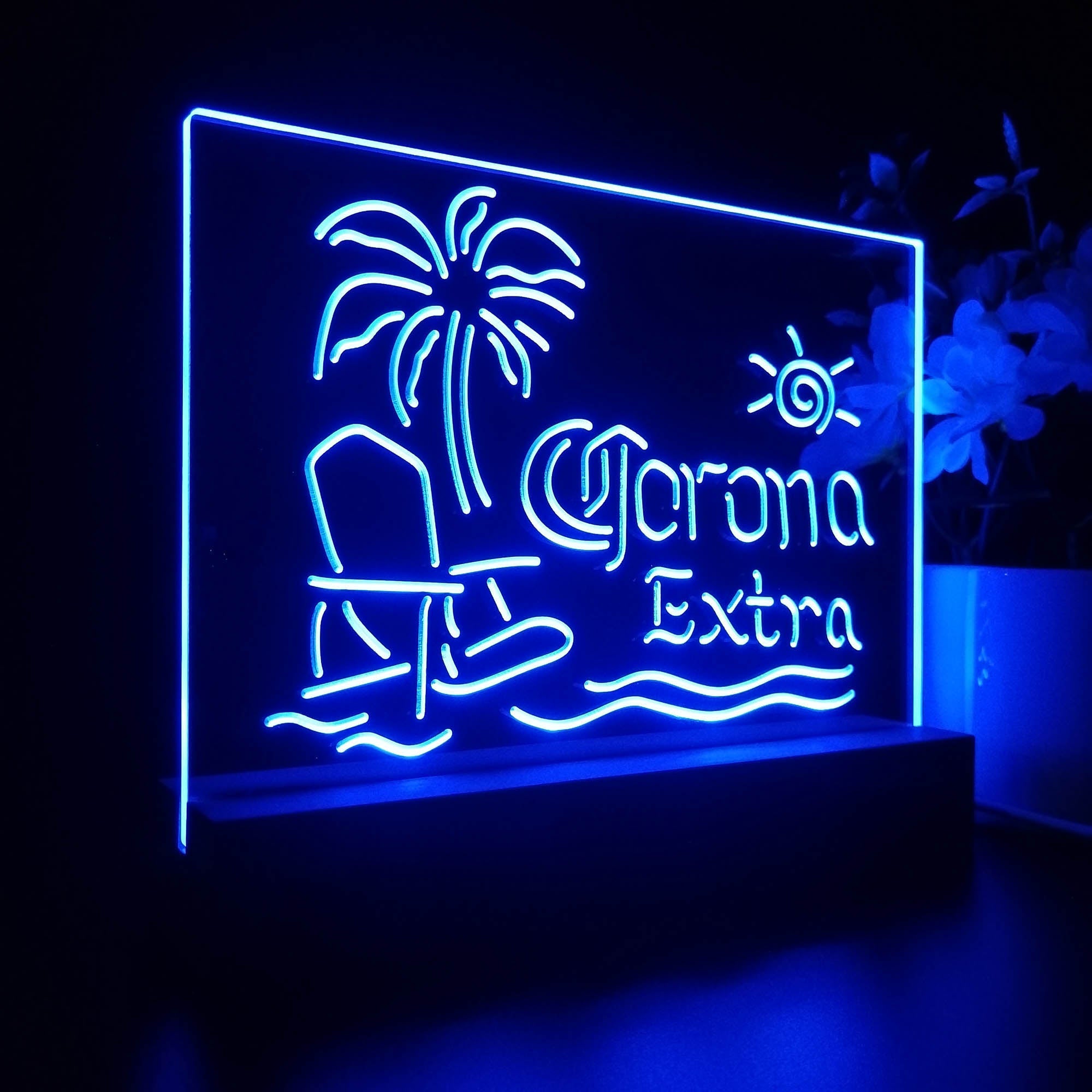 Corona Extra Palm Tree Beach Chair Night Light 3D Illusion Lamp Home Bar Decor