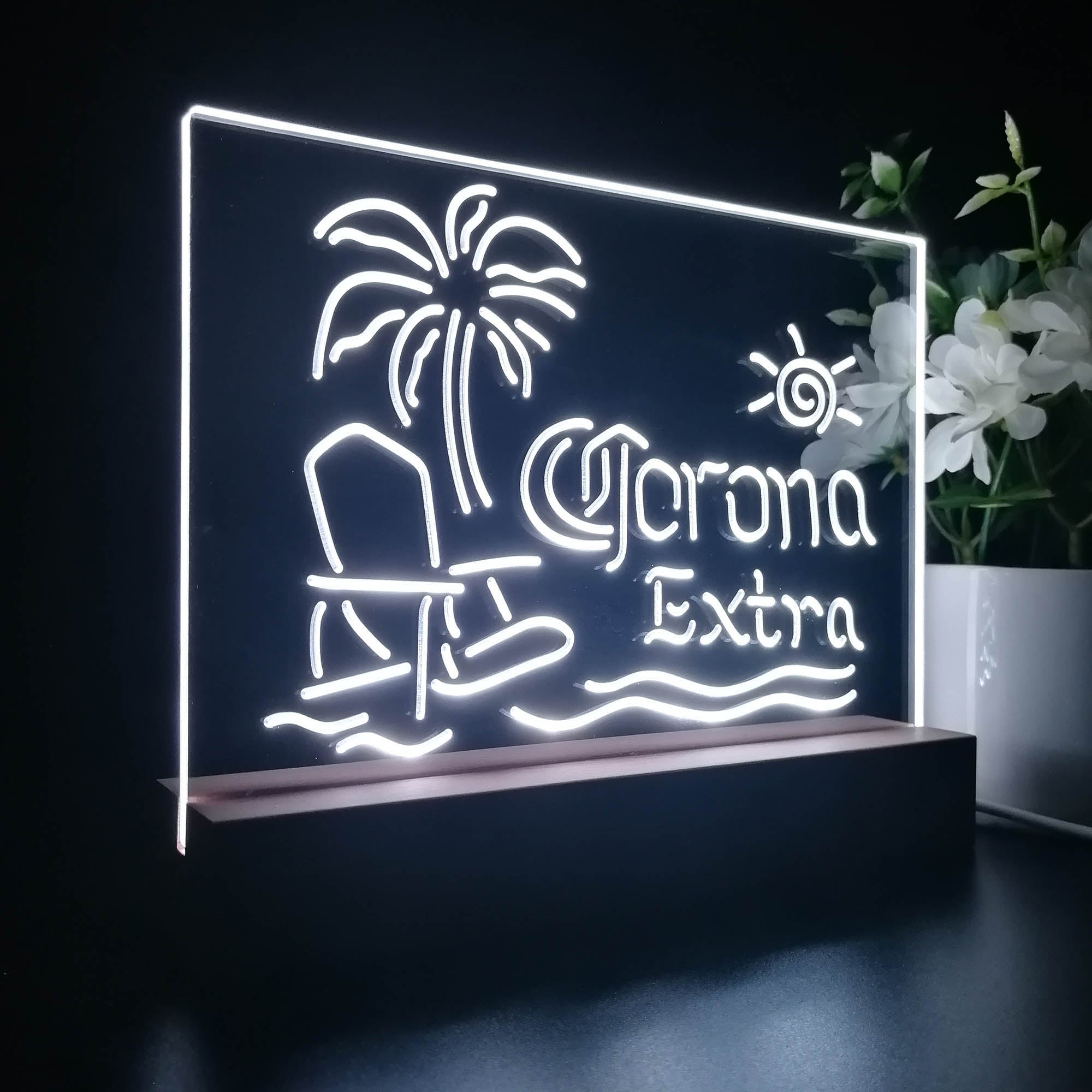 Corona Extra Palm Tree Beach Chair Night Light 3D Illusion Lamp Home Bar Decor