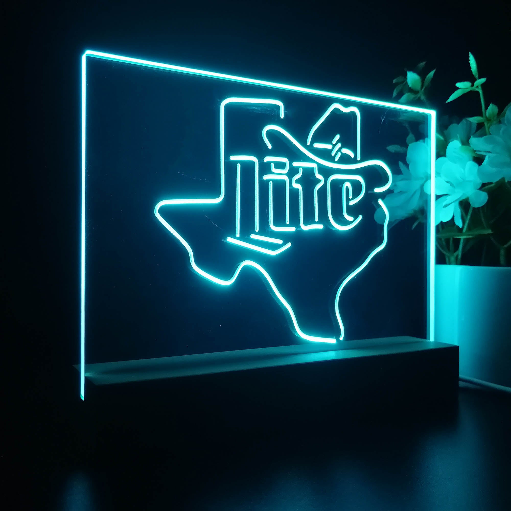 Miller Lite Cowboys Hat Texas Night Light 3D Illusion Lamp Home Bar Decor