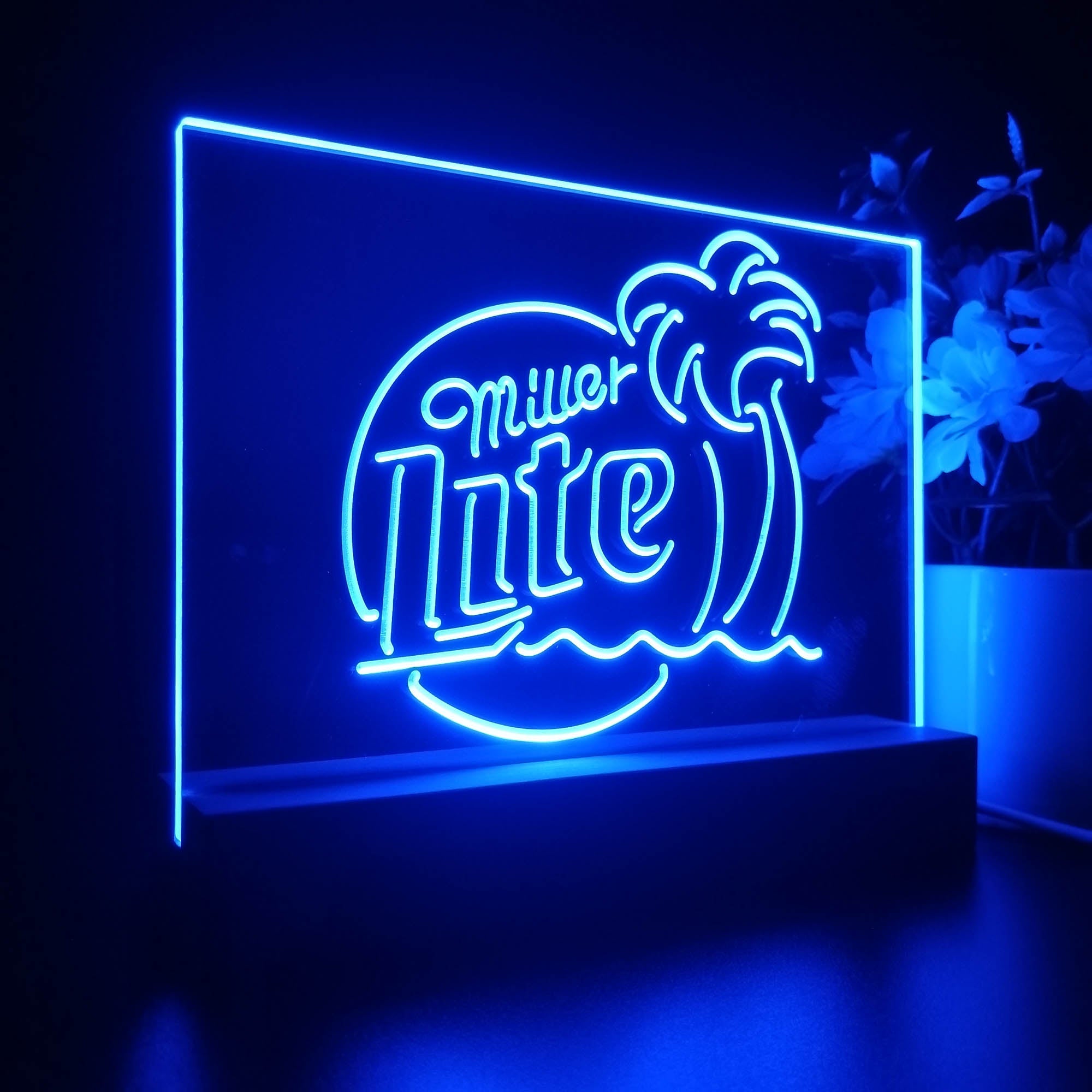 Miller Lite Palm Tree Beer Bar Night Light 3D Illusion Lamp Home Bar Decor