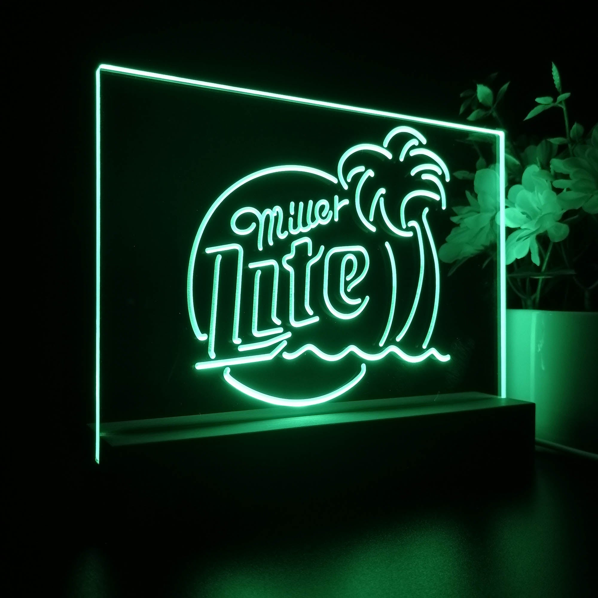 Miller Lite Palm Tree Beer Bar Night Light 3D Illusion Lamp Home Bar Decor