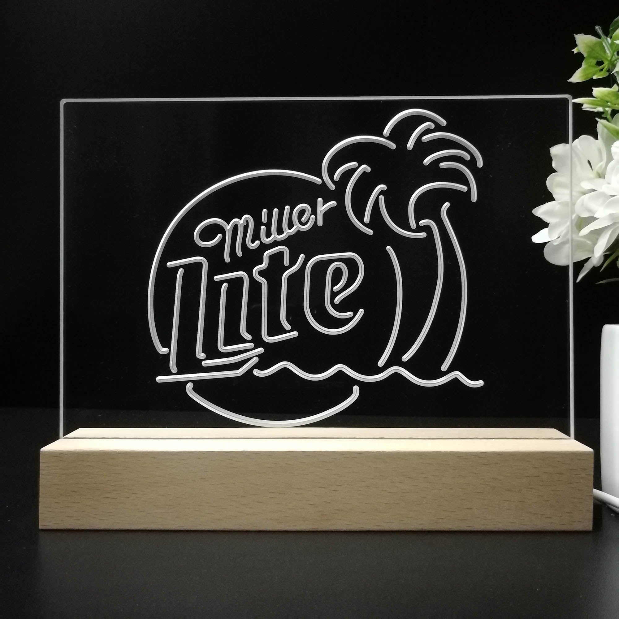 Miller Lite Palm Tree Beer Bar Night Light 3D Illusion Lamp Home Bar Decor