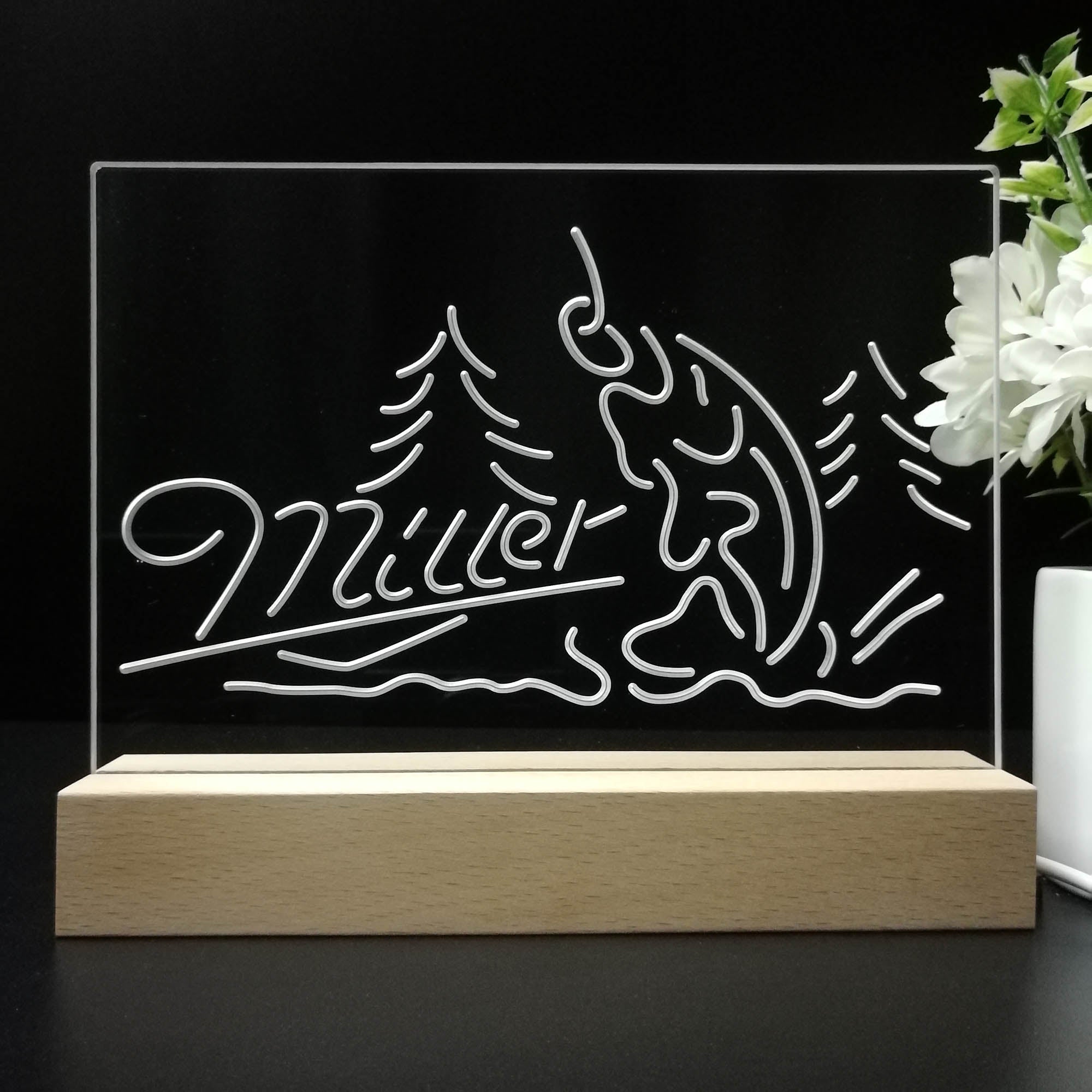 Miller Fish Fishing Night Light 3D Illusion Lamp Home Bar Decor
