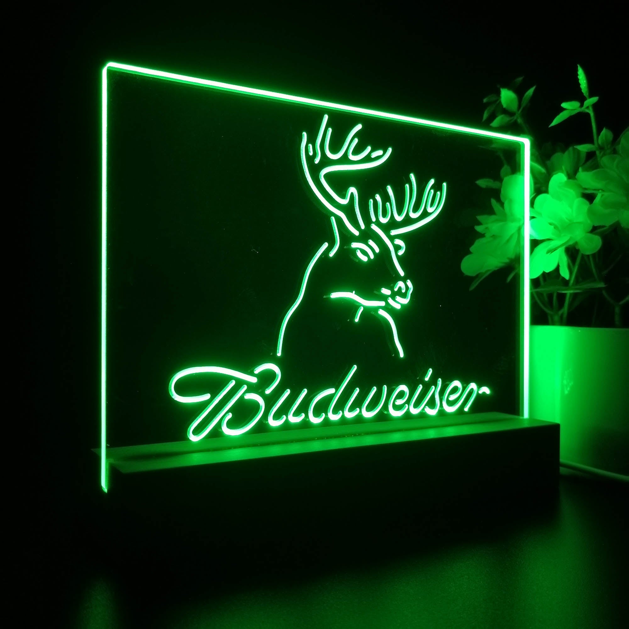 Budweiser Deer Hurt Beer Night Light 3D Illusion Lamp Home Bar Decor