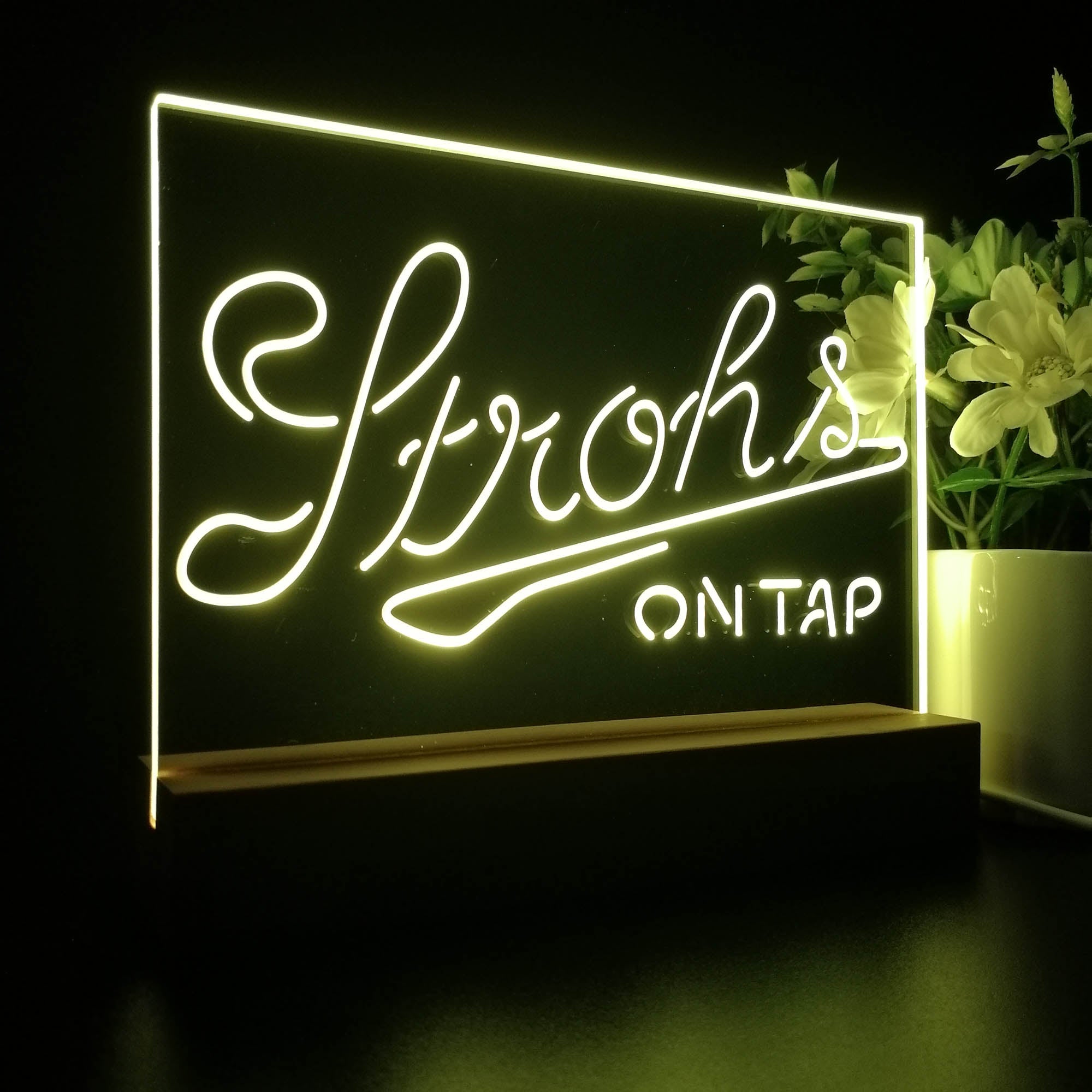 Strohs On Tap Beer Bar Night Light LED Sign