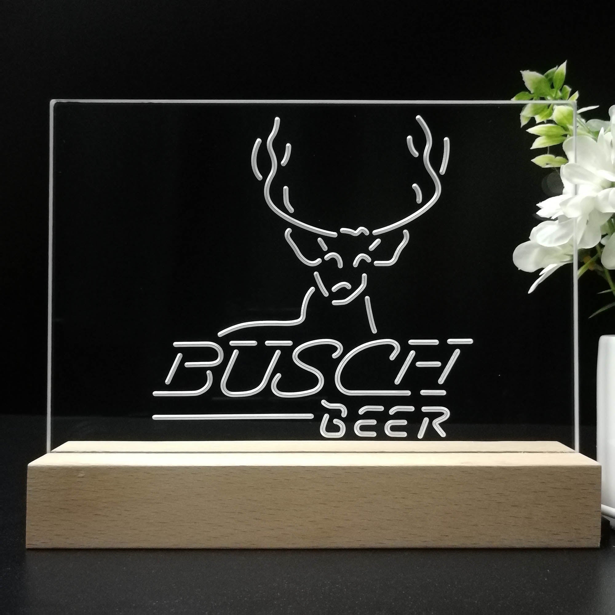 Buschs Beer Cabin Deer Hunt Night Light LED Sign