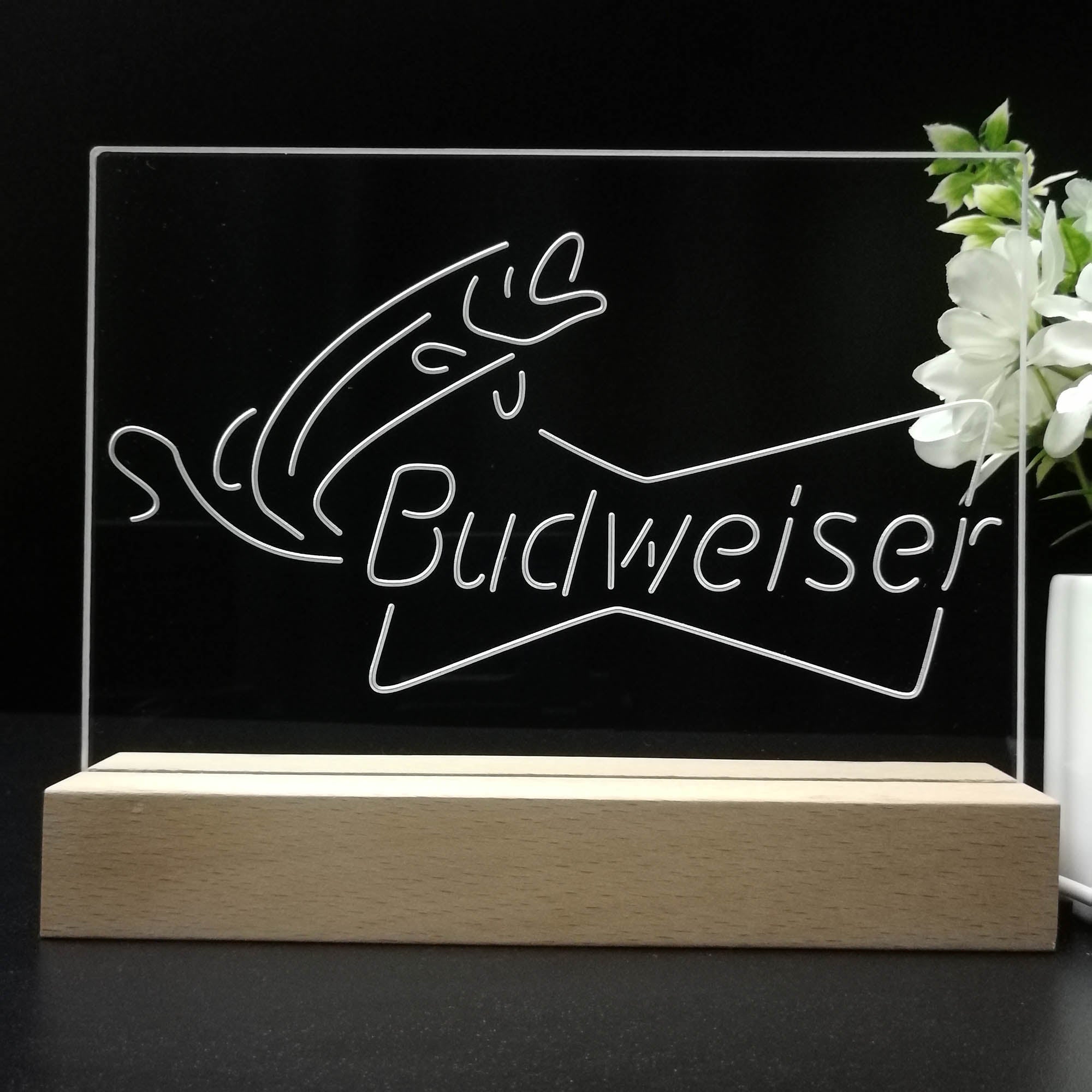 Budweiser Bow Tie Fishing Night Light LED Sign