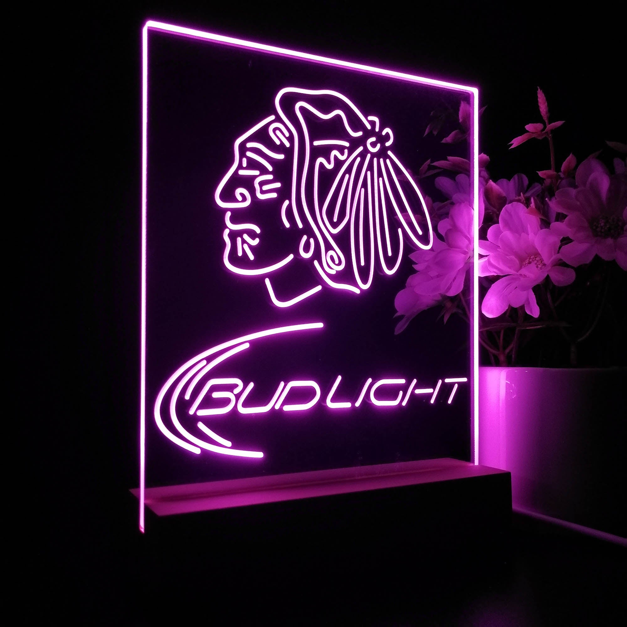Bud Light Chicago Blackhawks 3D LED Optical Illusion Sport Team Night Light