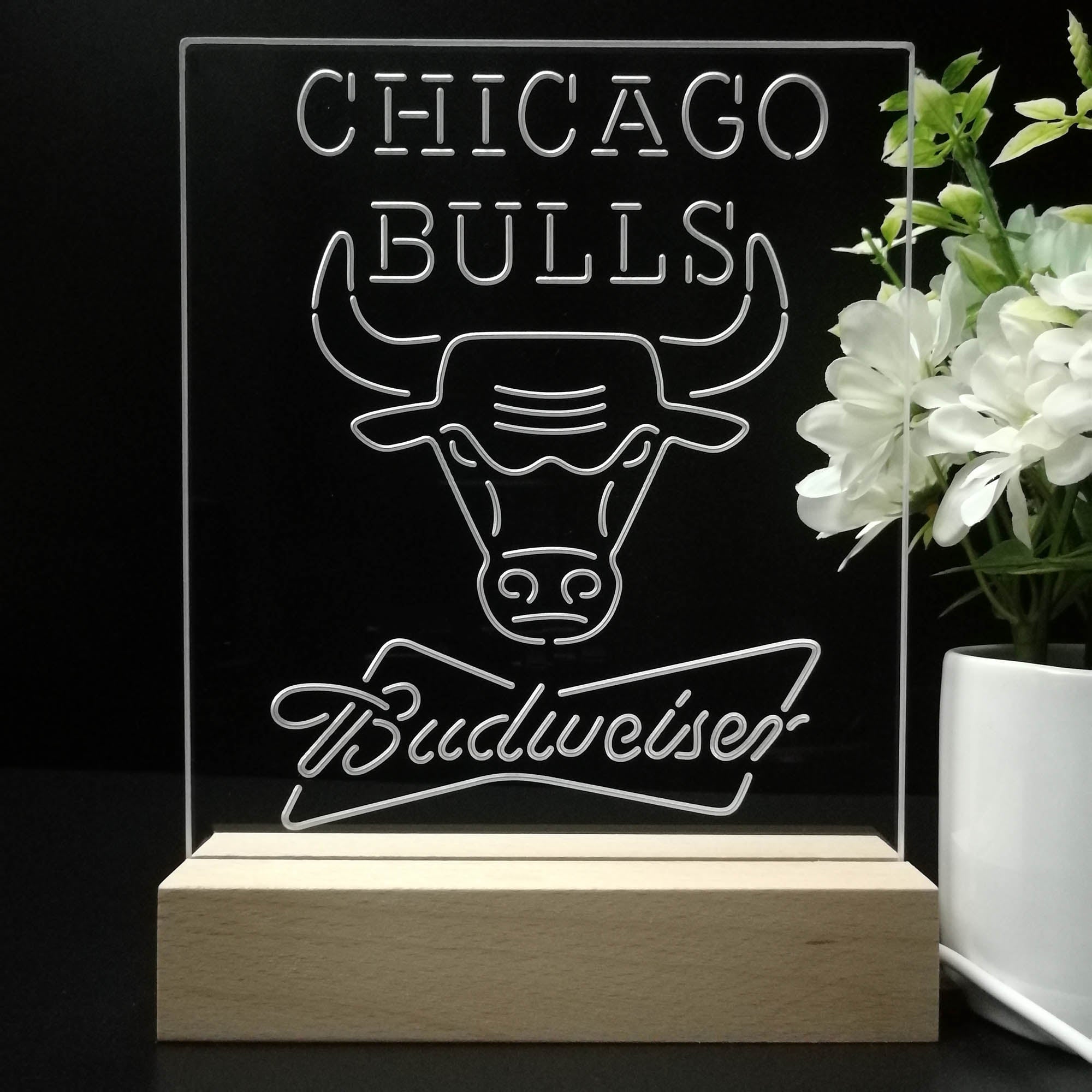 Chicago Bulls Budweiser 3D LED Optical Illusion Sport Team Night Light