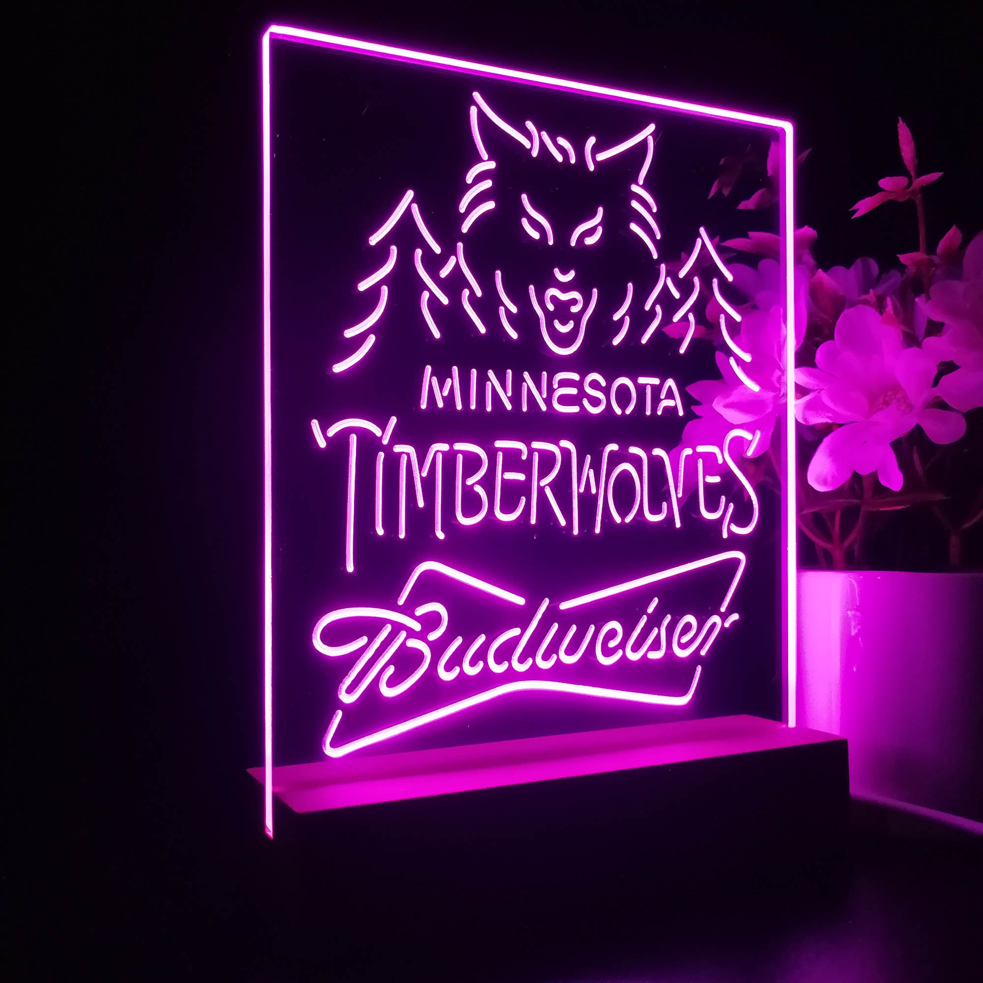 Minnesota Timberwolves Budweiser 3D LED Optical Illusion Sport Team Night Light