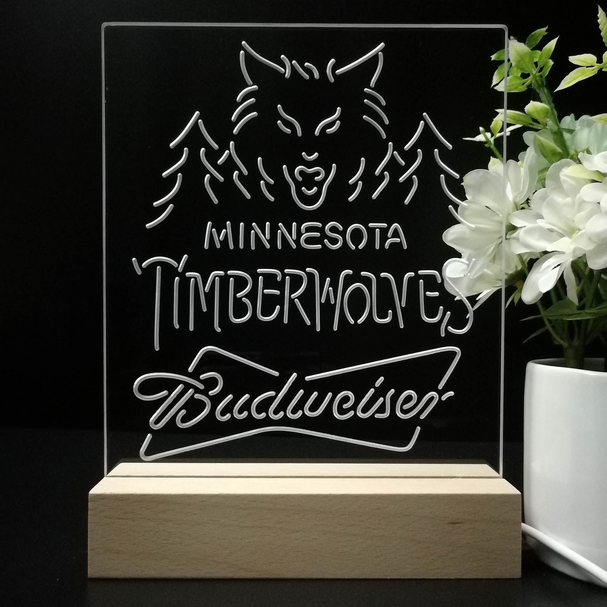 Minnesota Timberwolves Budweiser 3D LED Optical Illusion Sport Team Night Light