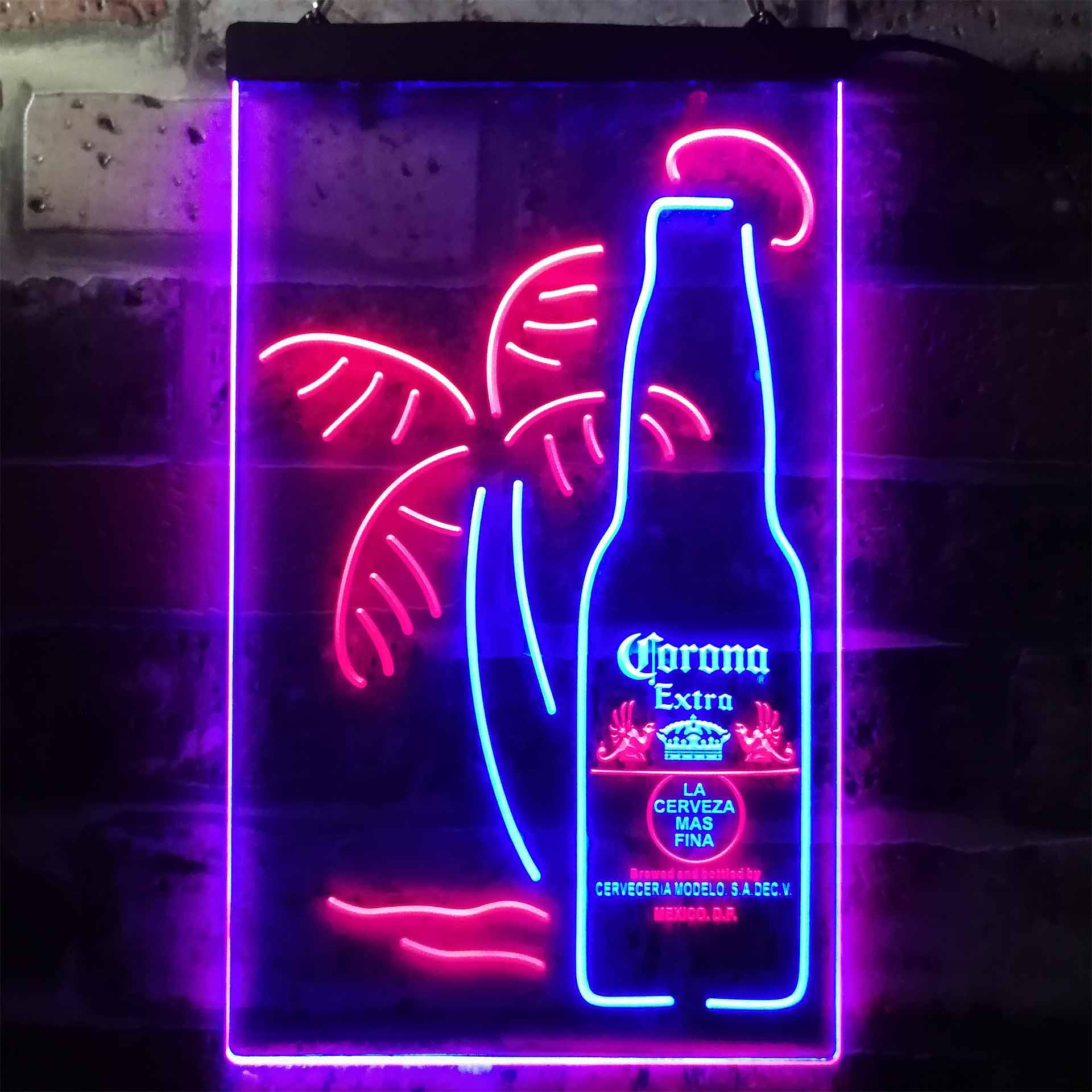 Coronas Extras Bottle Palm Tree LED Neon Sign