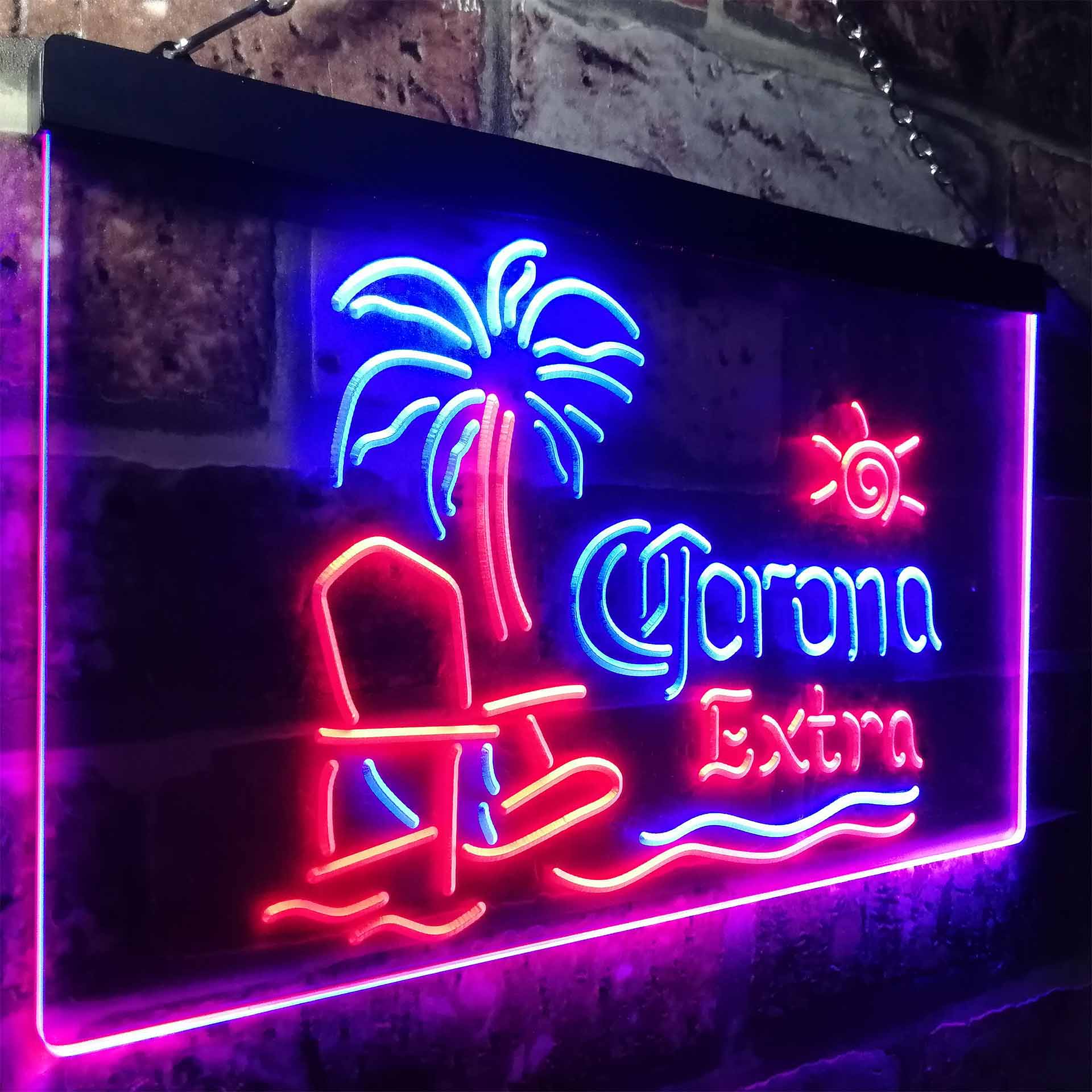 Coronas Extras Palms Trees Beach Chair LED Neon Sign