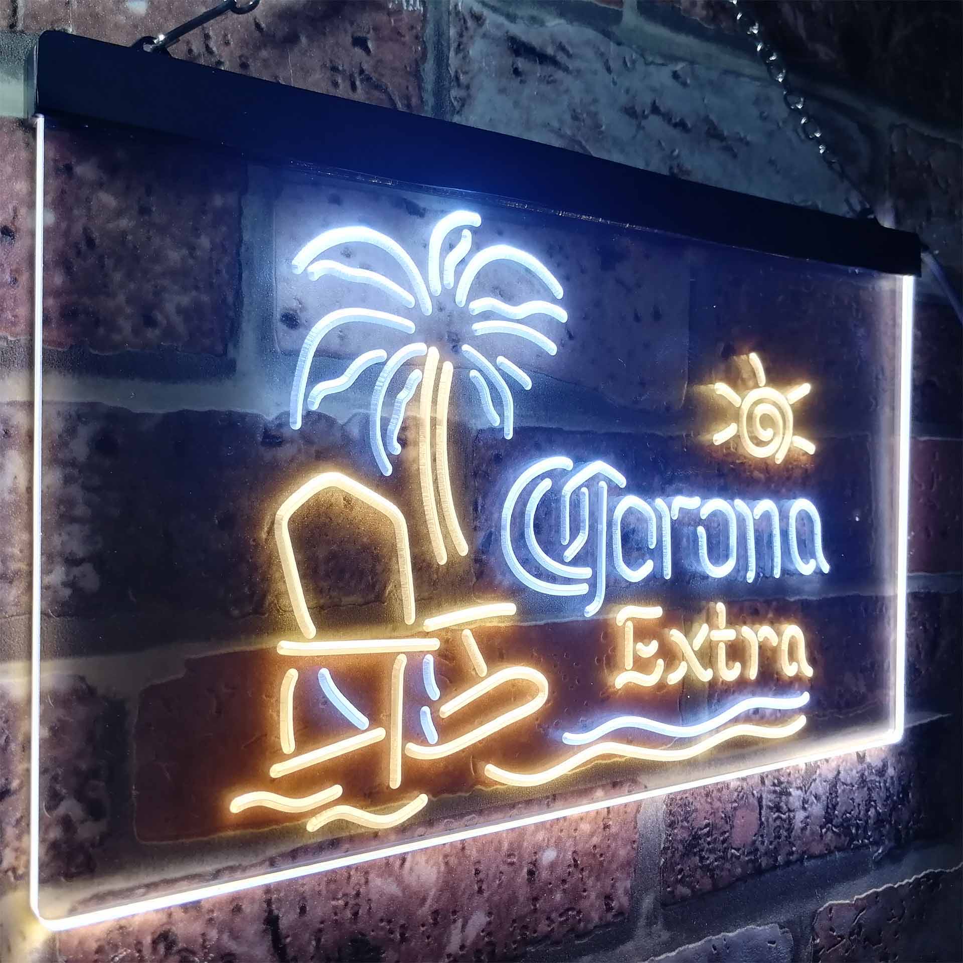 Coronas Extras Palms Trees Beach Chair LED Neon Sign