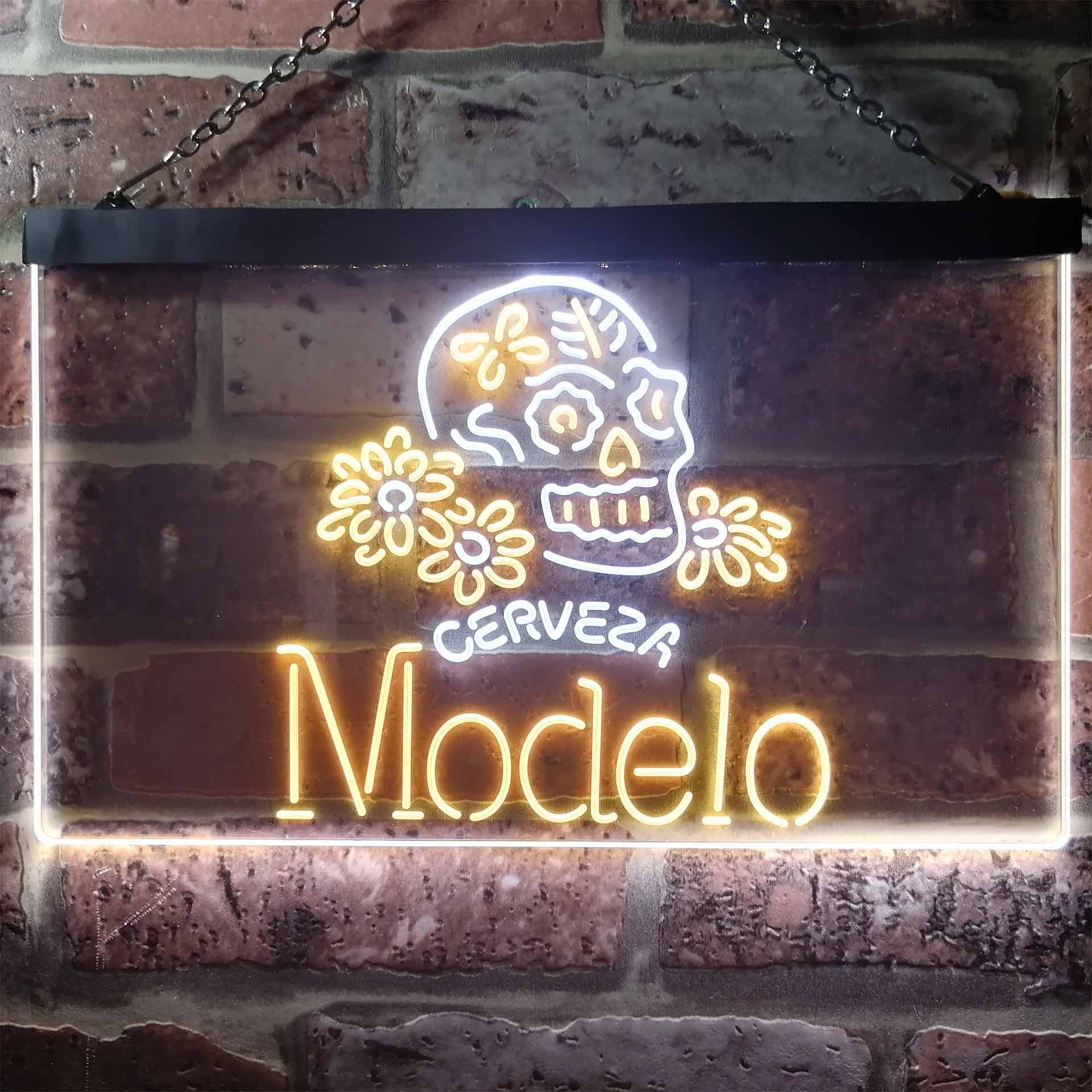 Cervezas Modelos Skull Bar LED Neon Sign