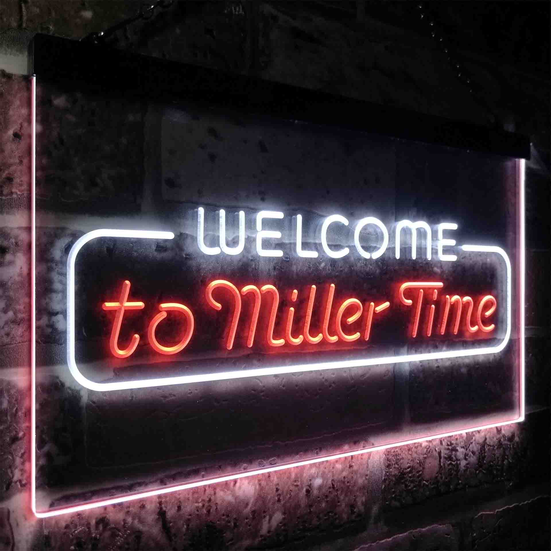 Welcome Miller Time Bar LED Neon Sign