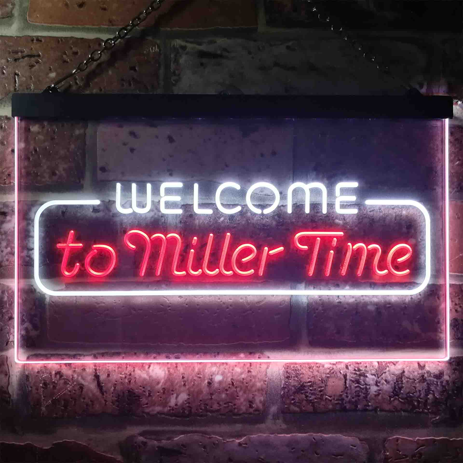 Welcome Miller Time Bar LED Neon Sign