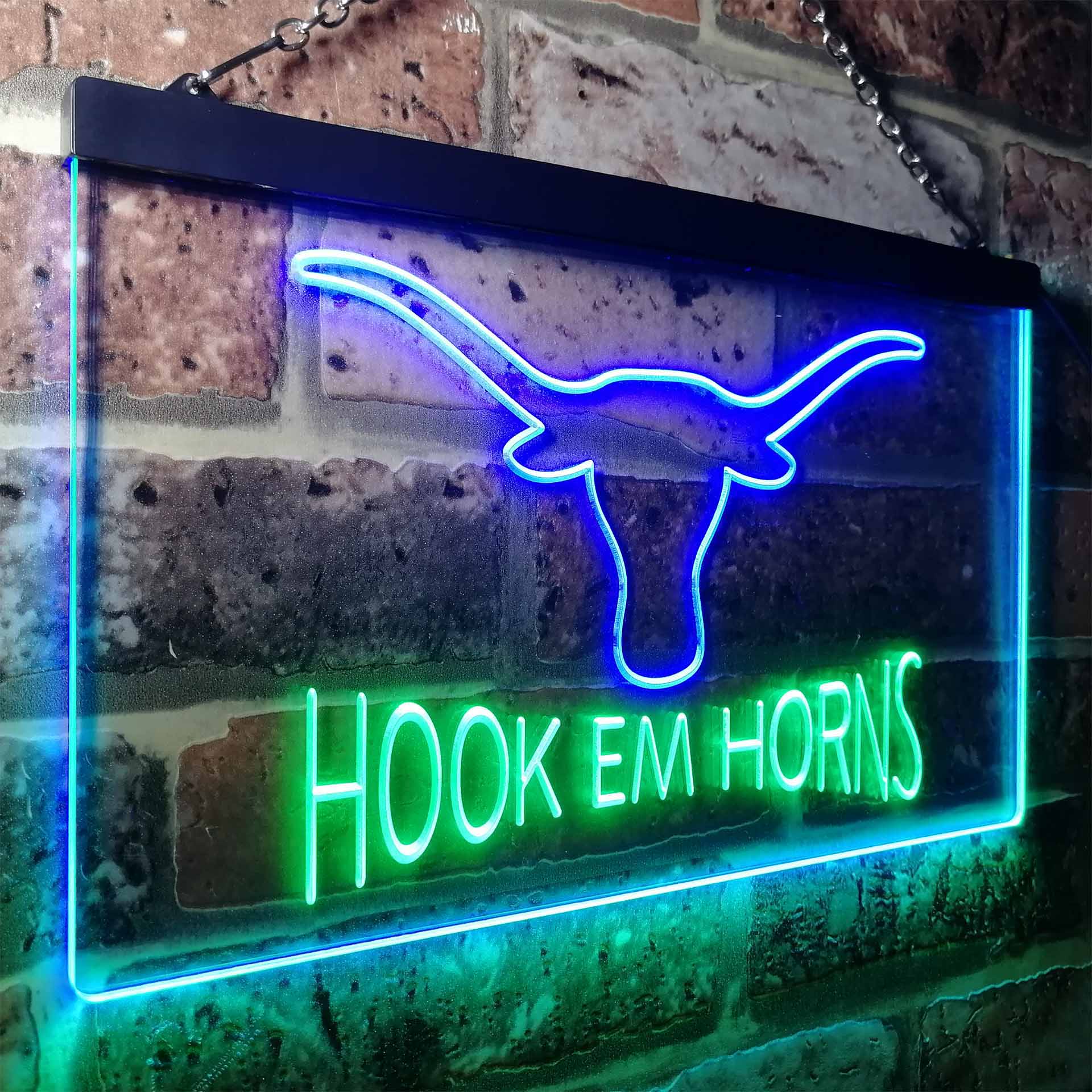 Hook Em Horns University of Texas Club LED Neon Sign