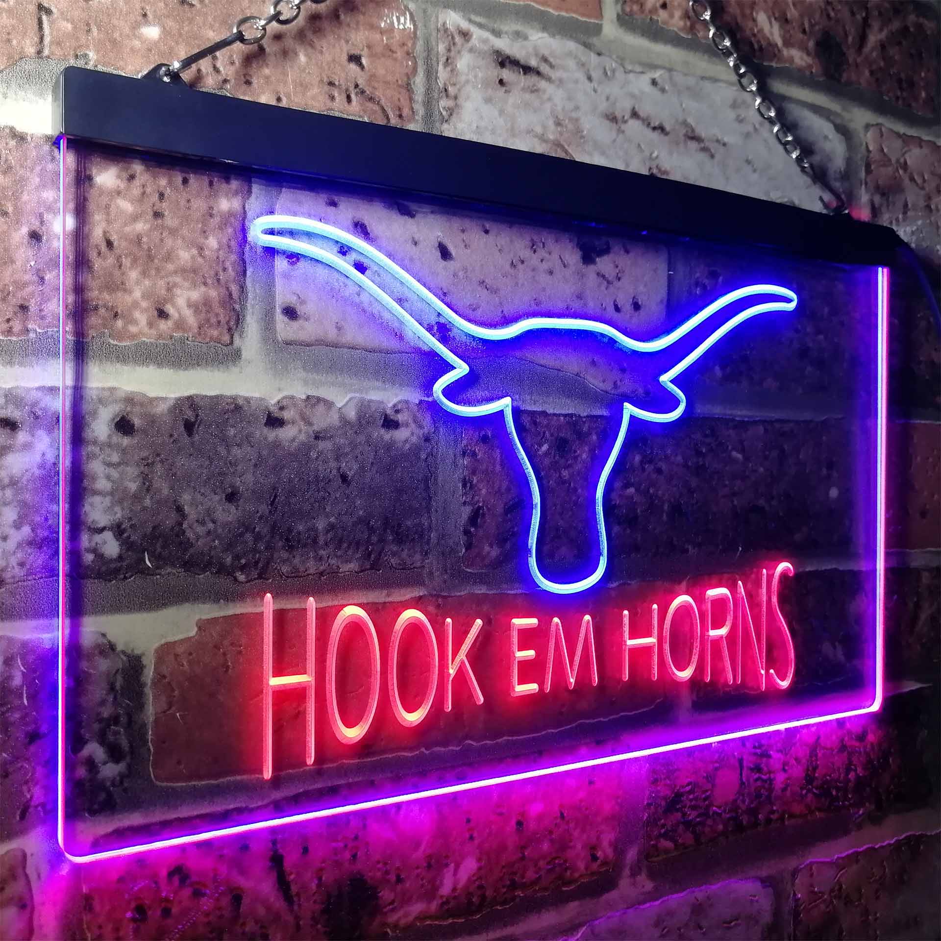 Hook Em Horns University of Texas Club LED Neon Sign