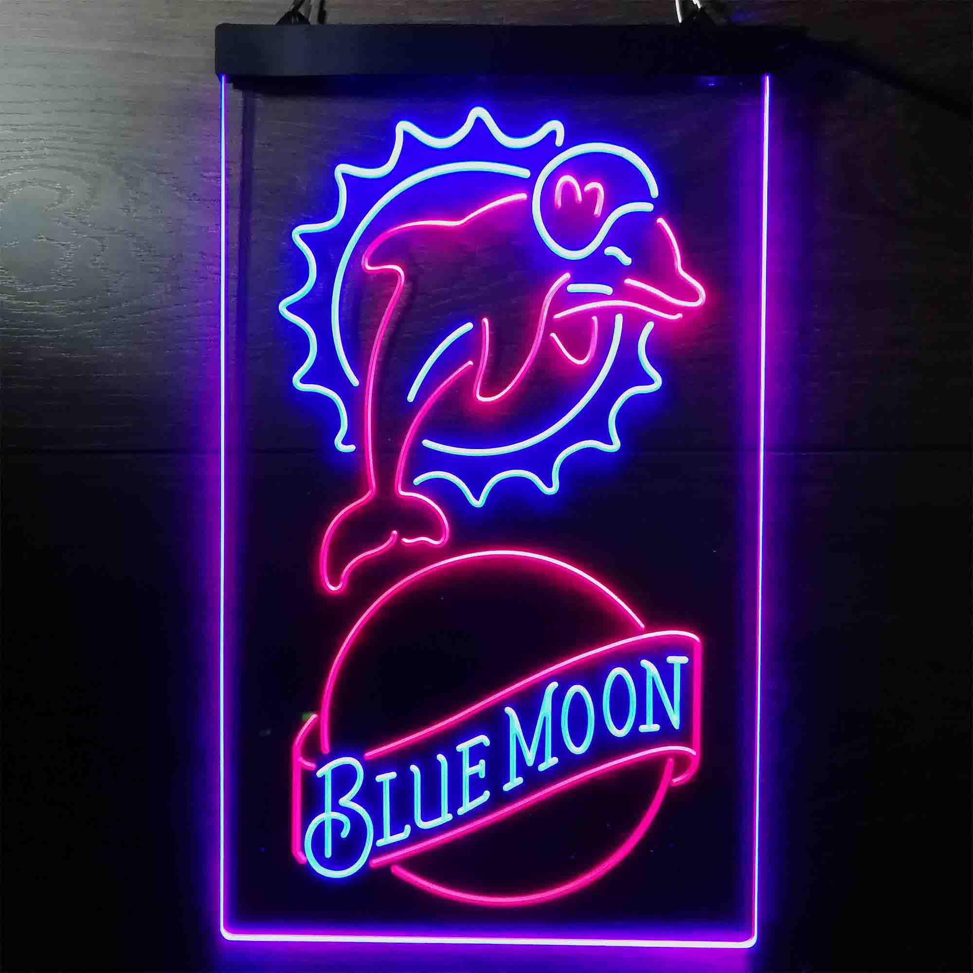 Blue Moon Bar Miami Dolphins Est. 1966 LED Neon Sign