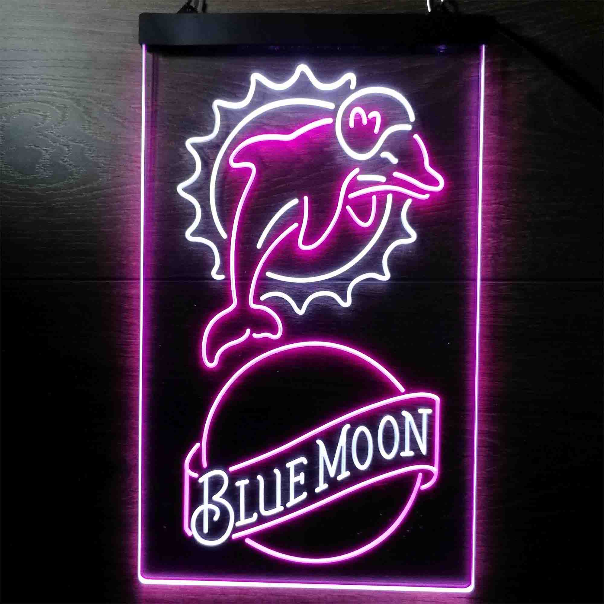 Blue Moon Bar Miami Dolphins Est. 1966 LED Neon Sign