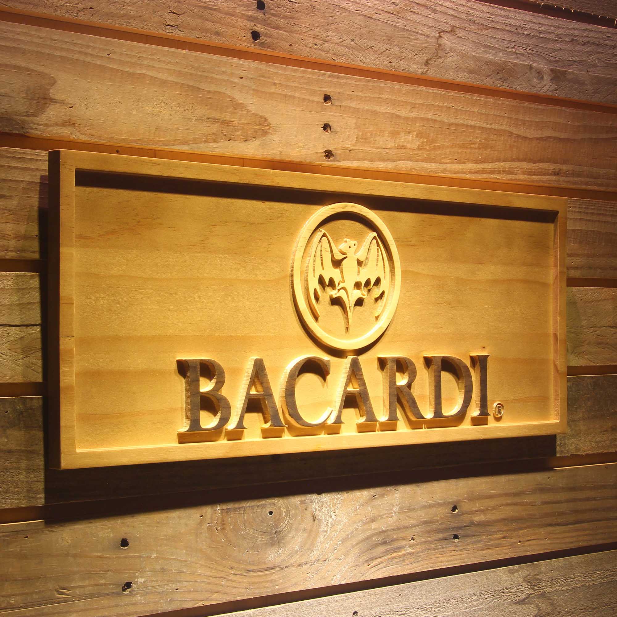 Bacardi Rum 3D Wooden Engrave Sign
