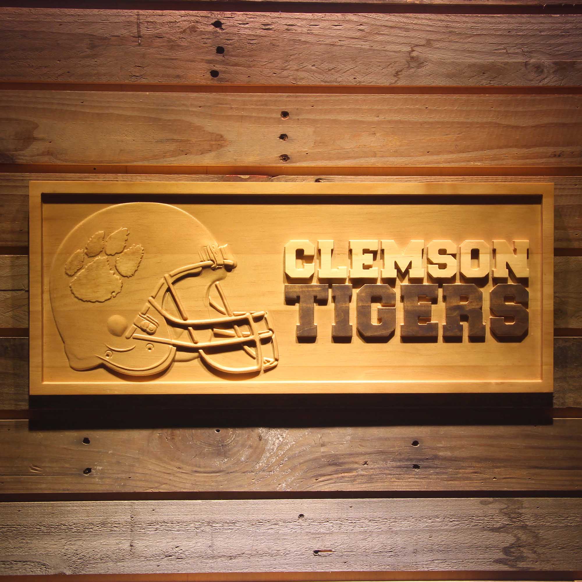 Clemson Tigers Football 3D Wooden Engrave Sign