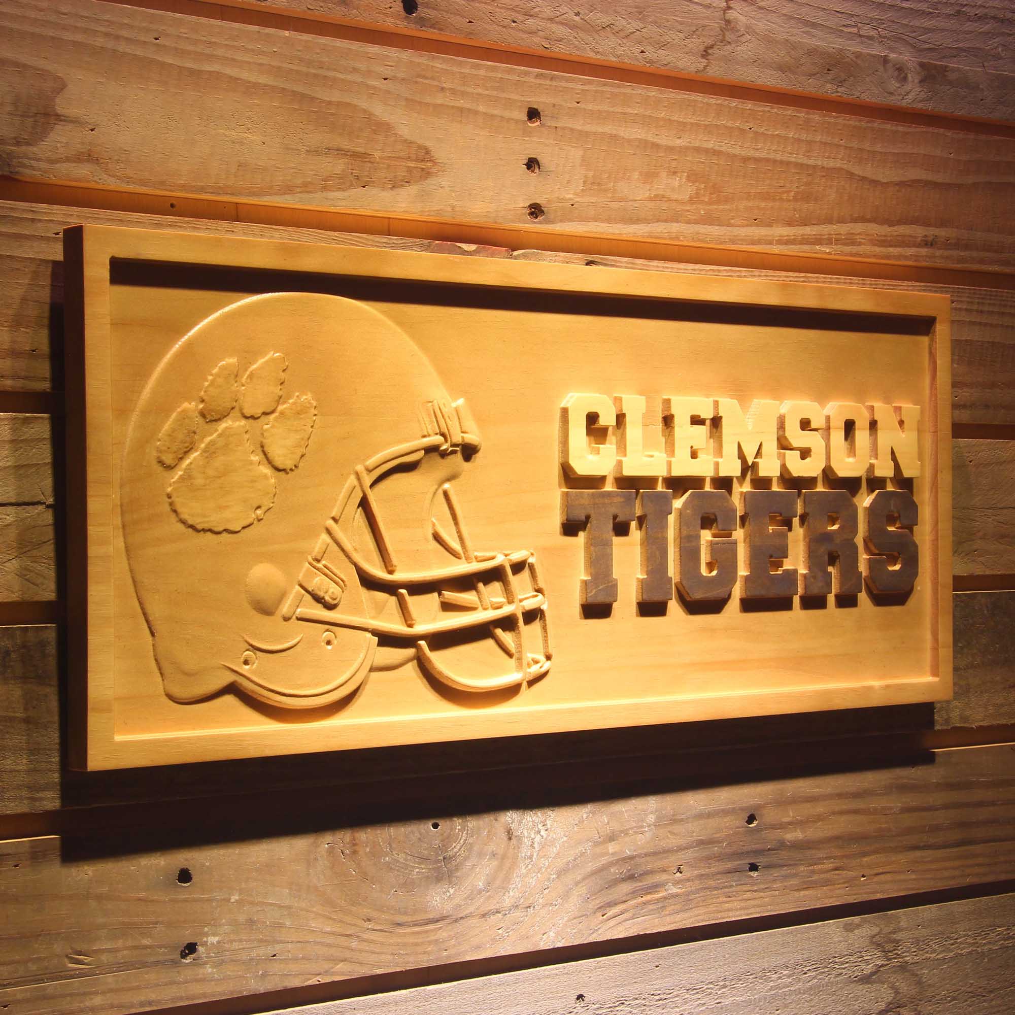 Clemson Tigers Football 3D Wooden Engrave Sign