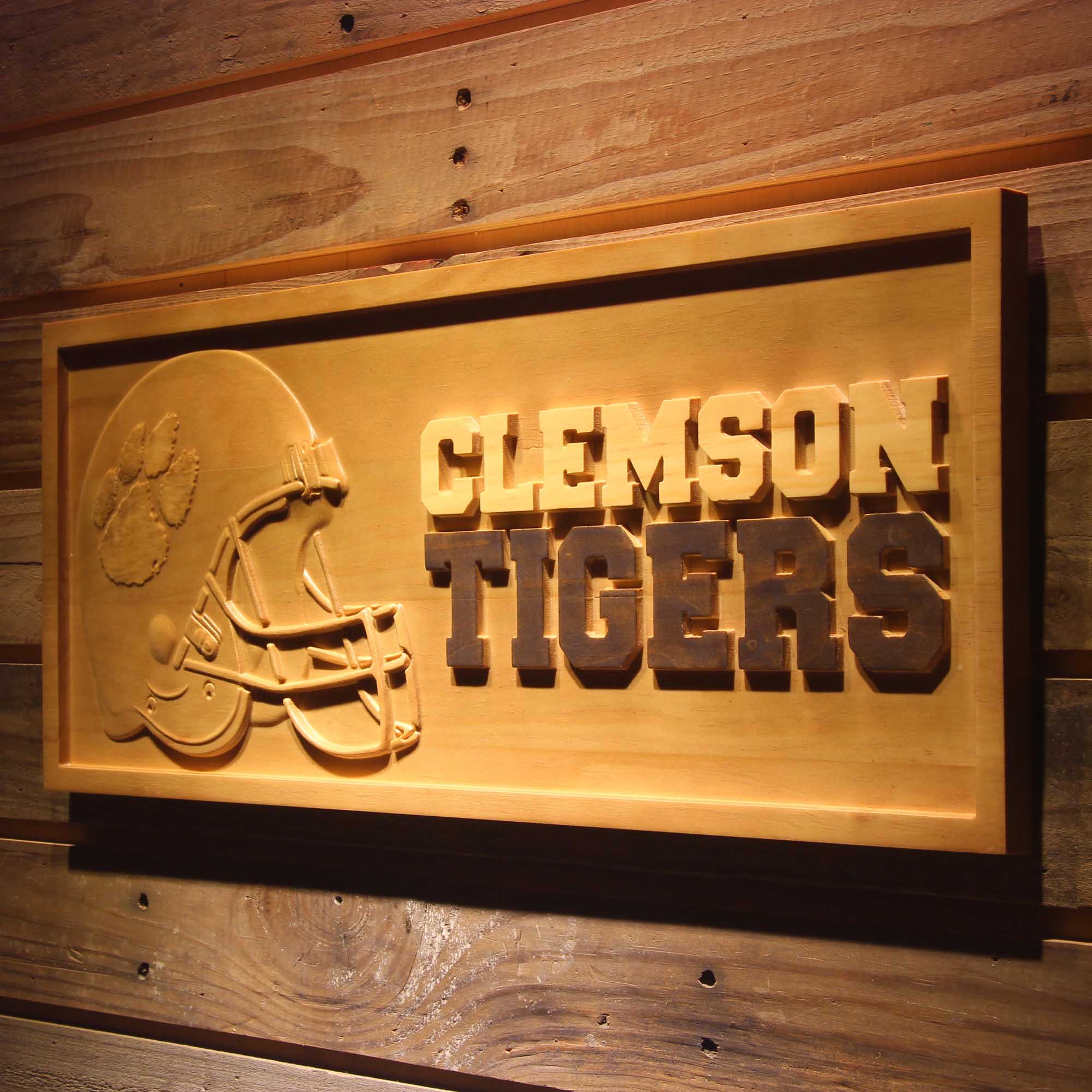 Clemson Tigers Football 3D Wooden Engrave Sign