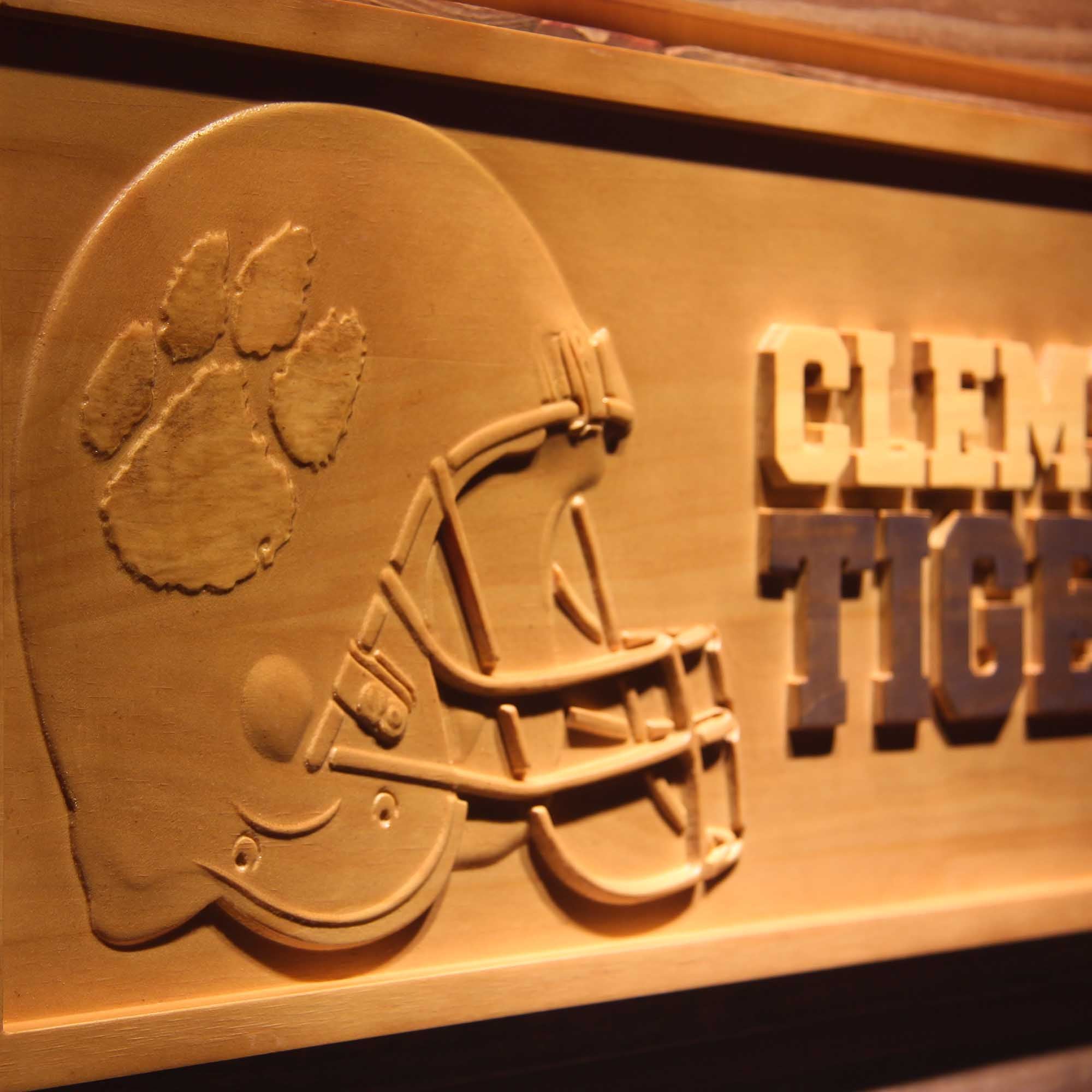 Clemson Tigers Football 3D Wooden Engrave Sign