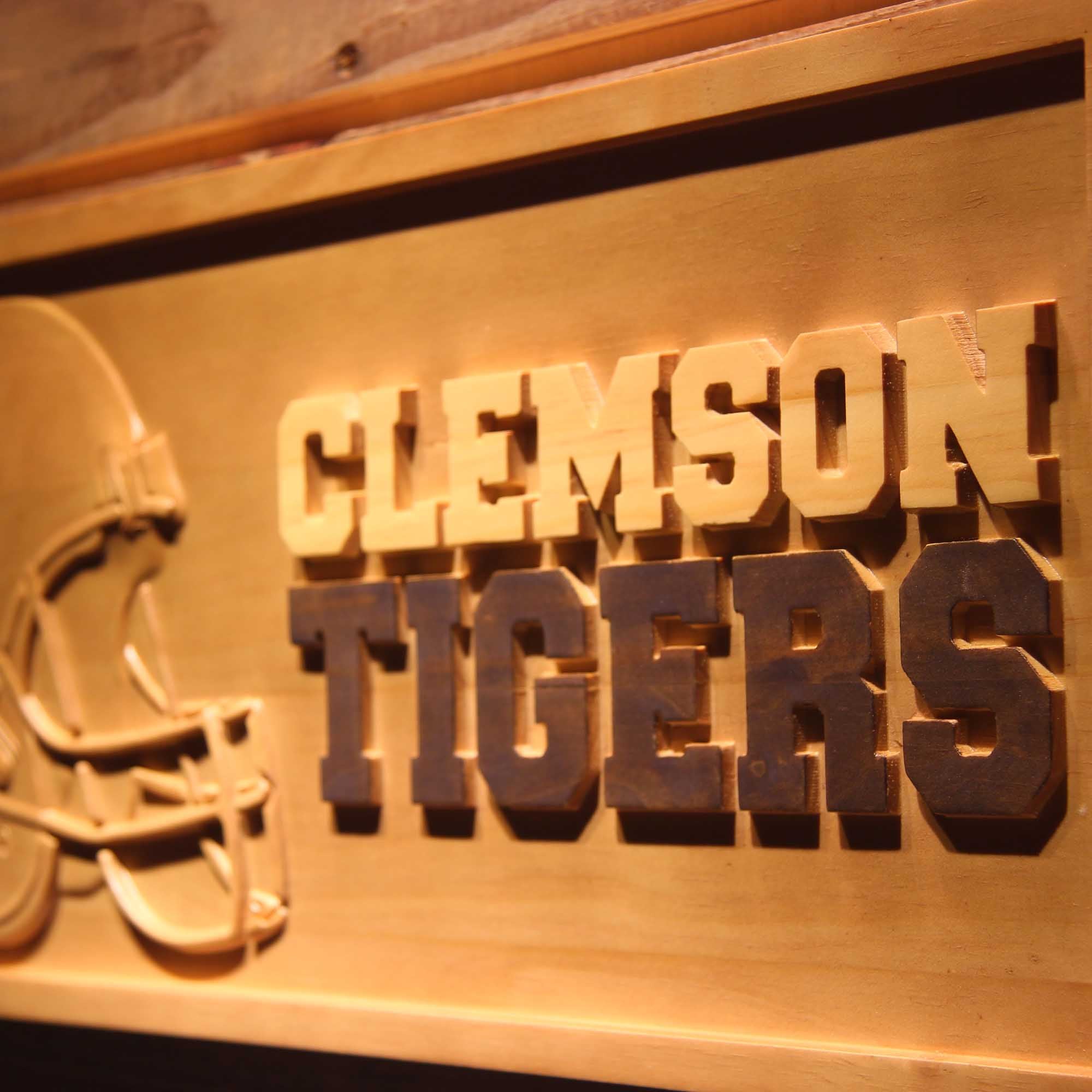 Clemson Tigers Football 3D Wooden Engrave Sign