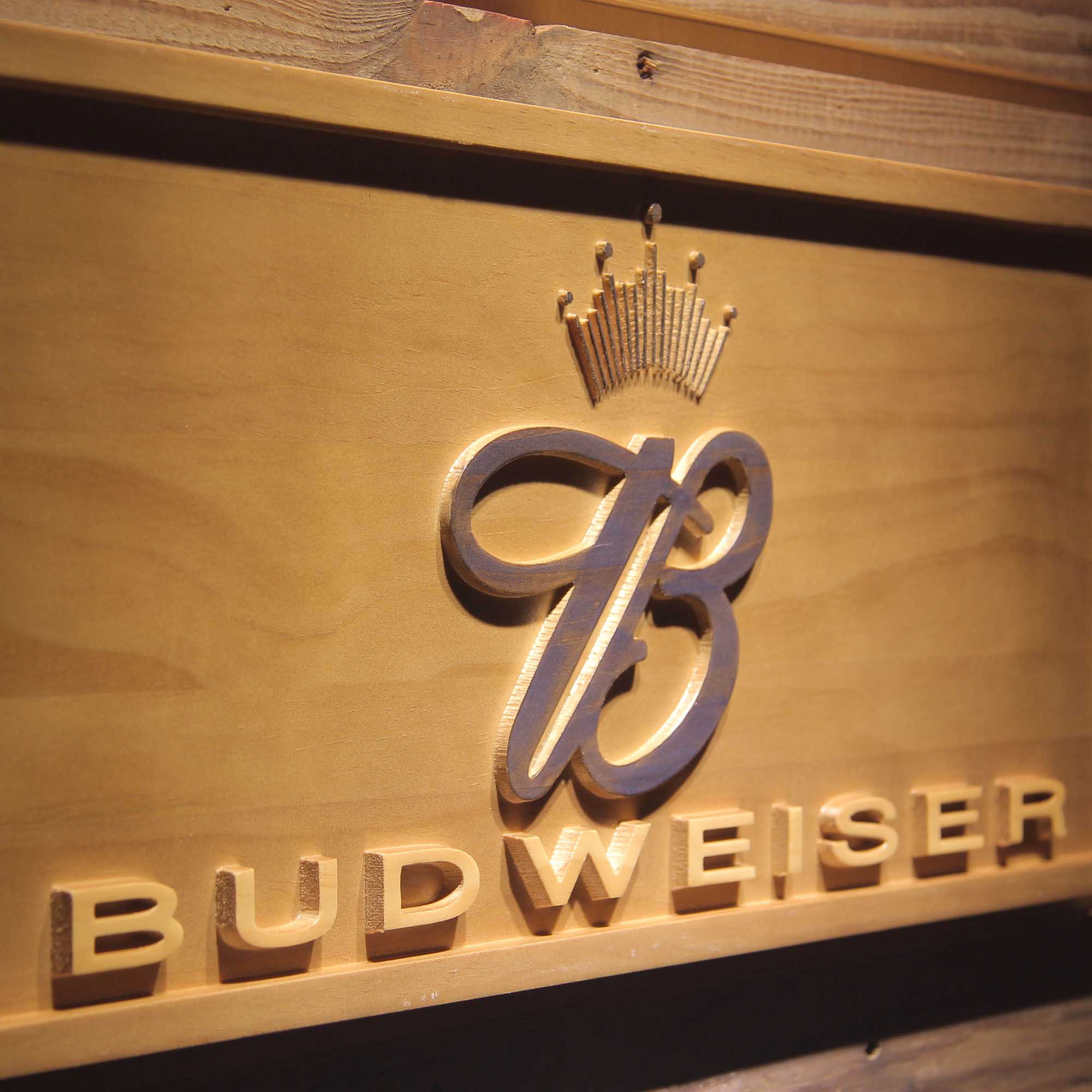 Budweiser Crown 3D Wooden Engrave Sign