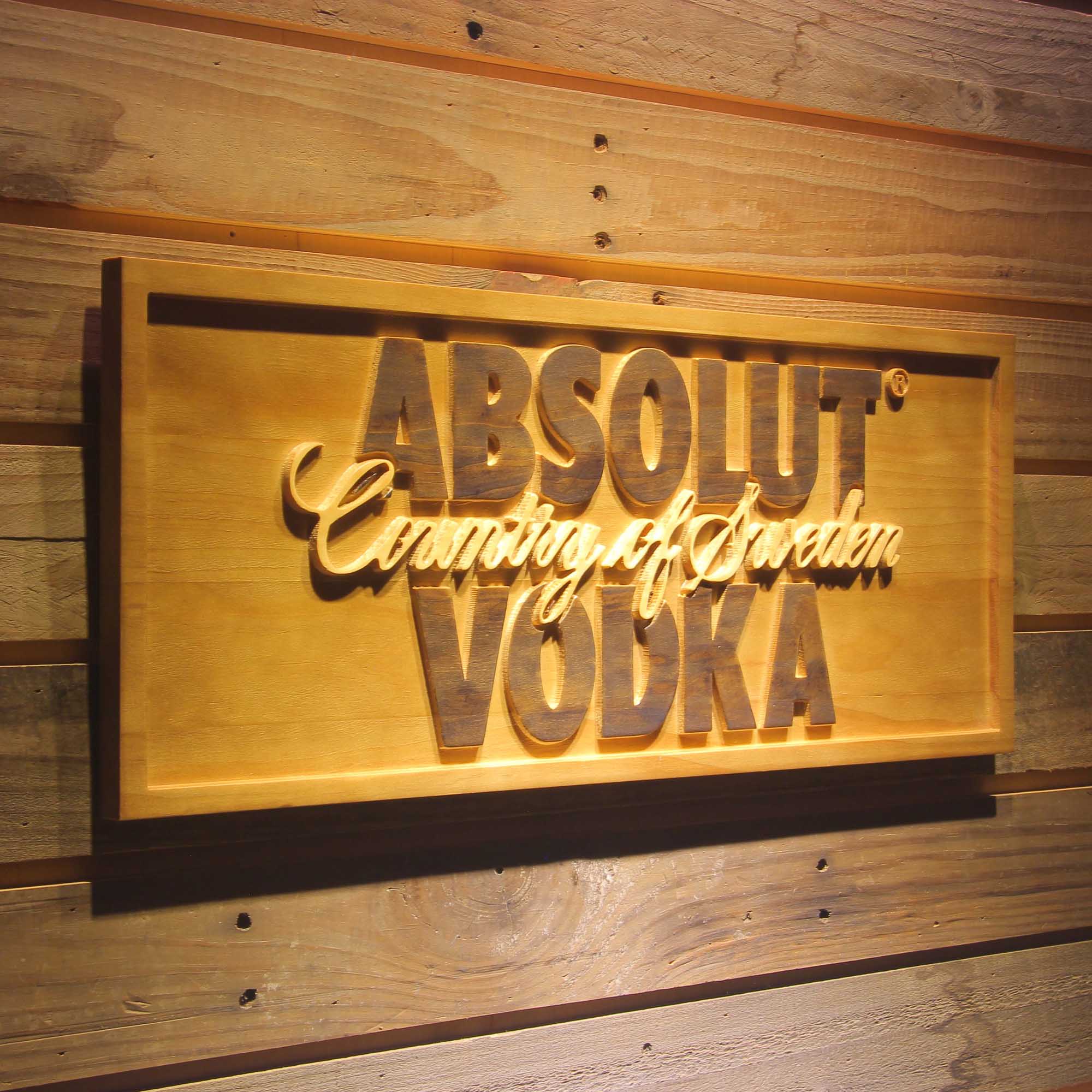 Absolut Vodka 3D Wooden Engrave Sign