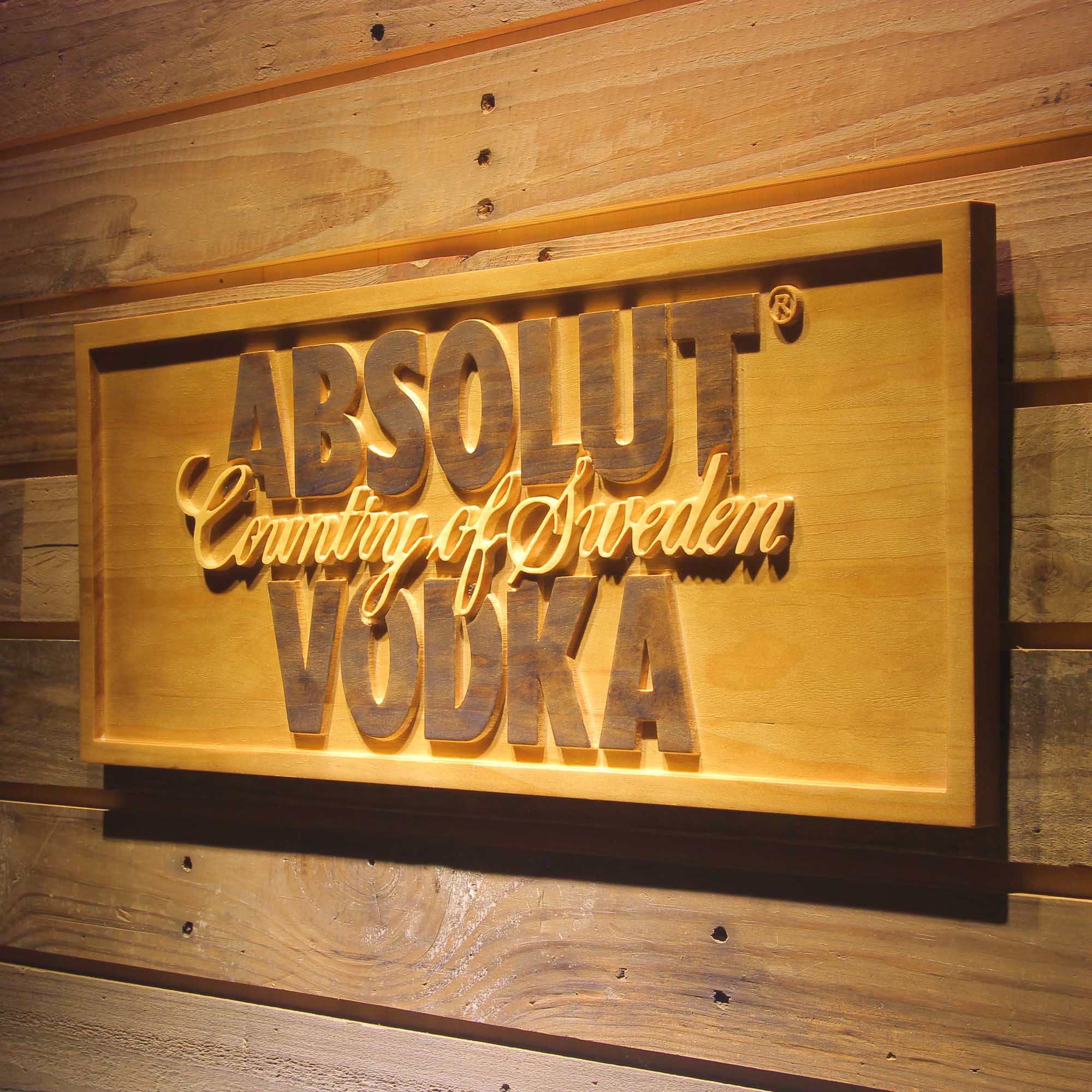 Absolut Vodka 3D Wooden Engrave Sign