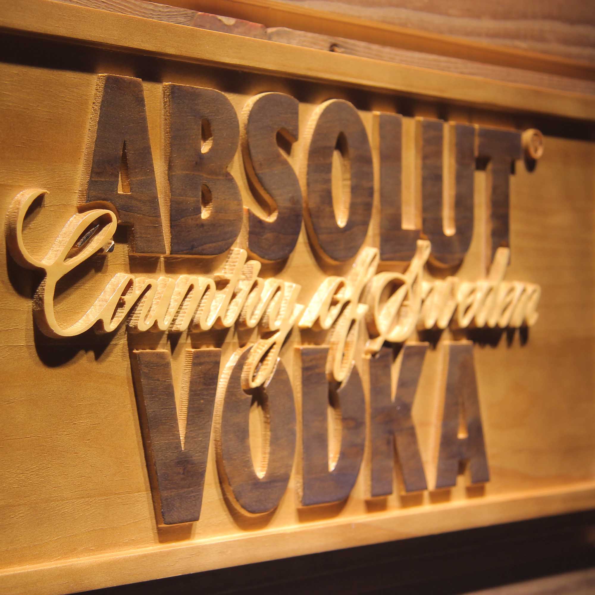 Absolut Vodka 3D Wooden Engrave Sign