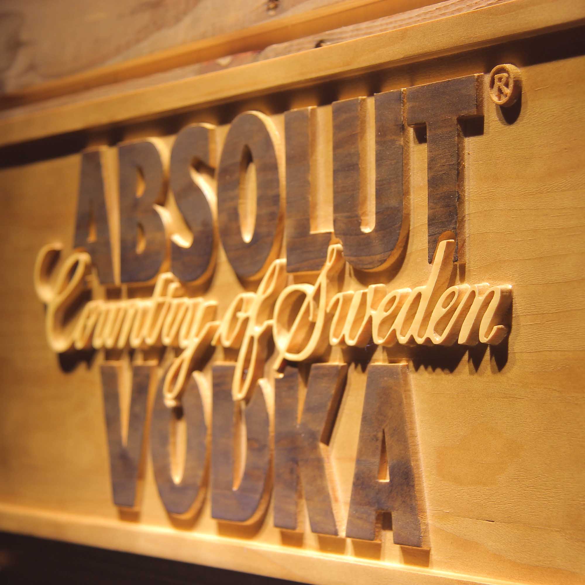 Absolut Vodka 3D Wooden Engrave Sign