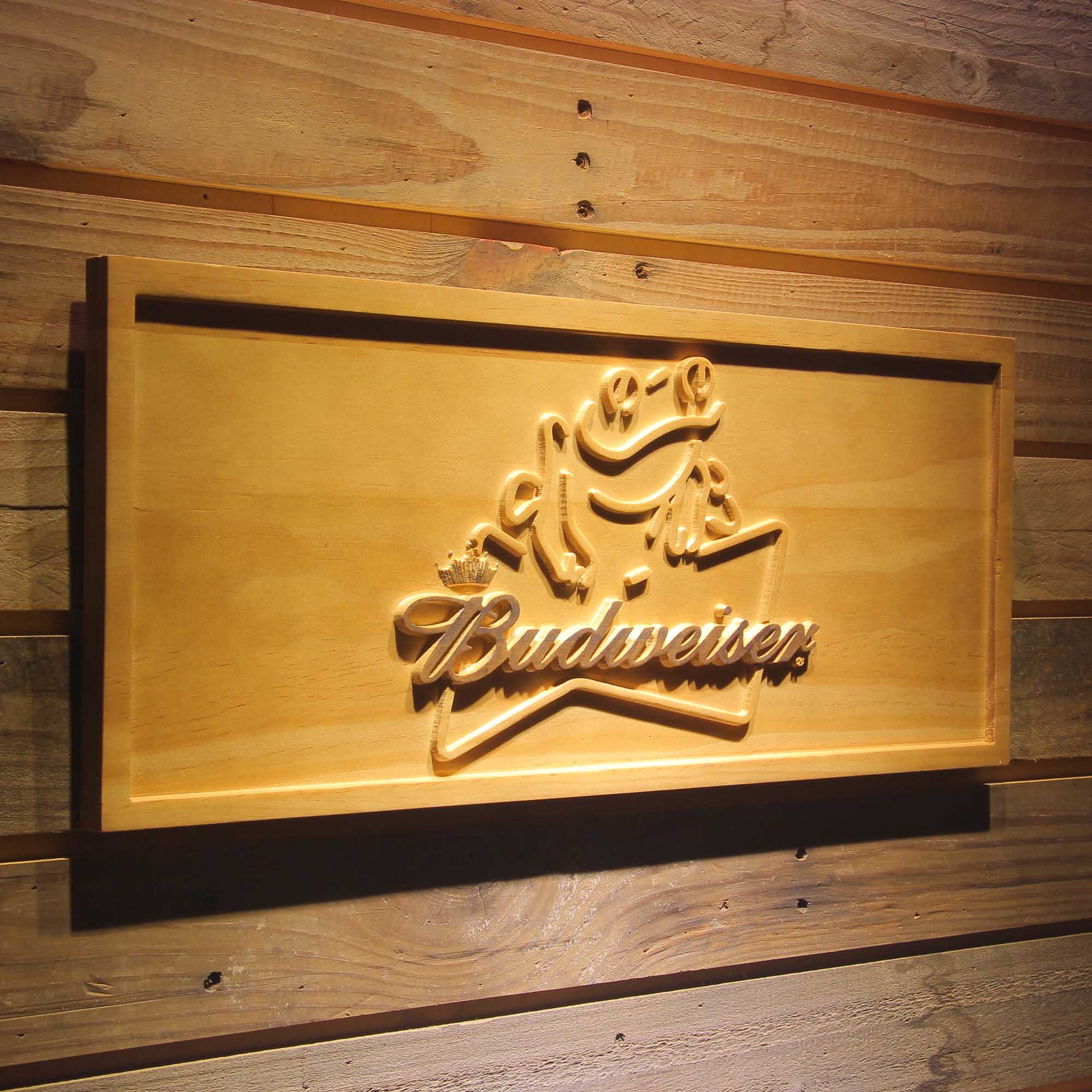 Budweiser Frog 3D Wooden Engrave Sign