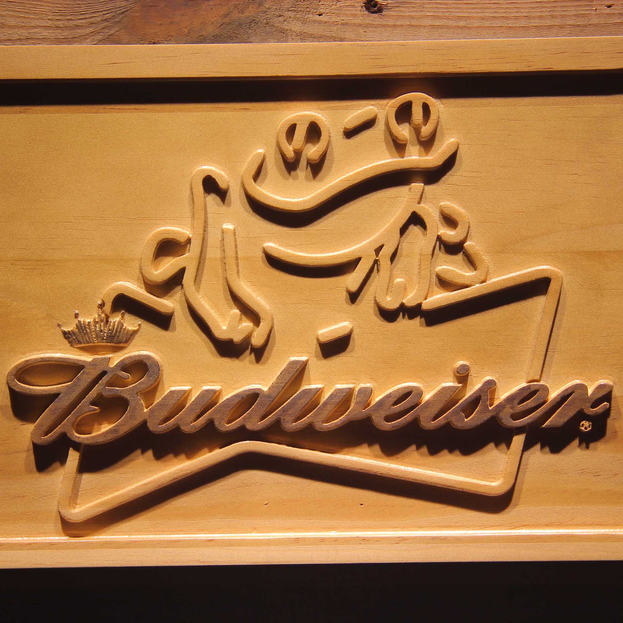 Budweiser Frog 3D Wooden Engrave Sign